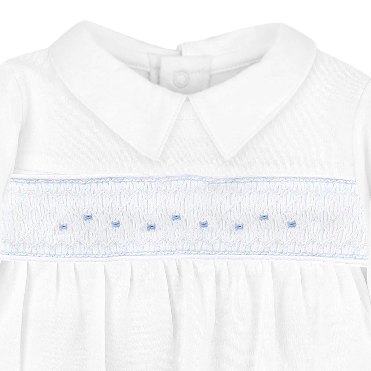 Smock Light Blue Seeds Embroidery Footie | Baby Boy
