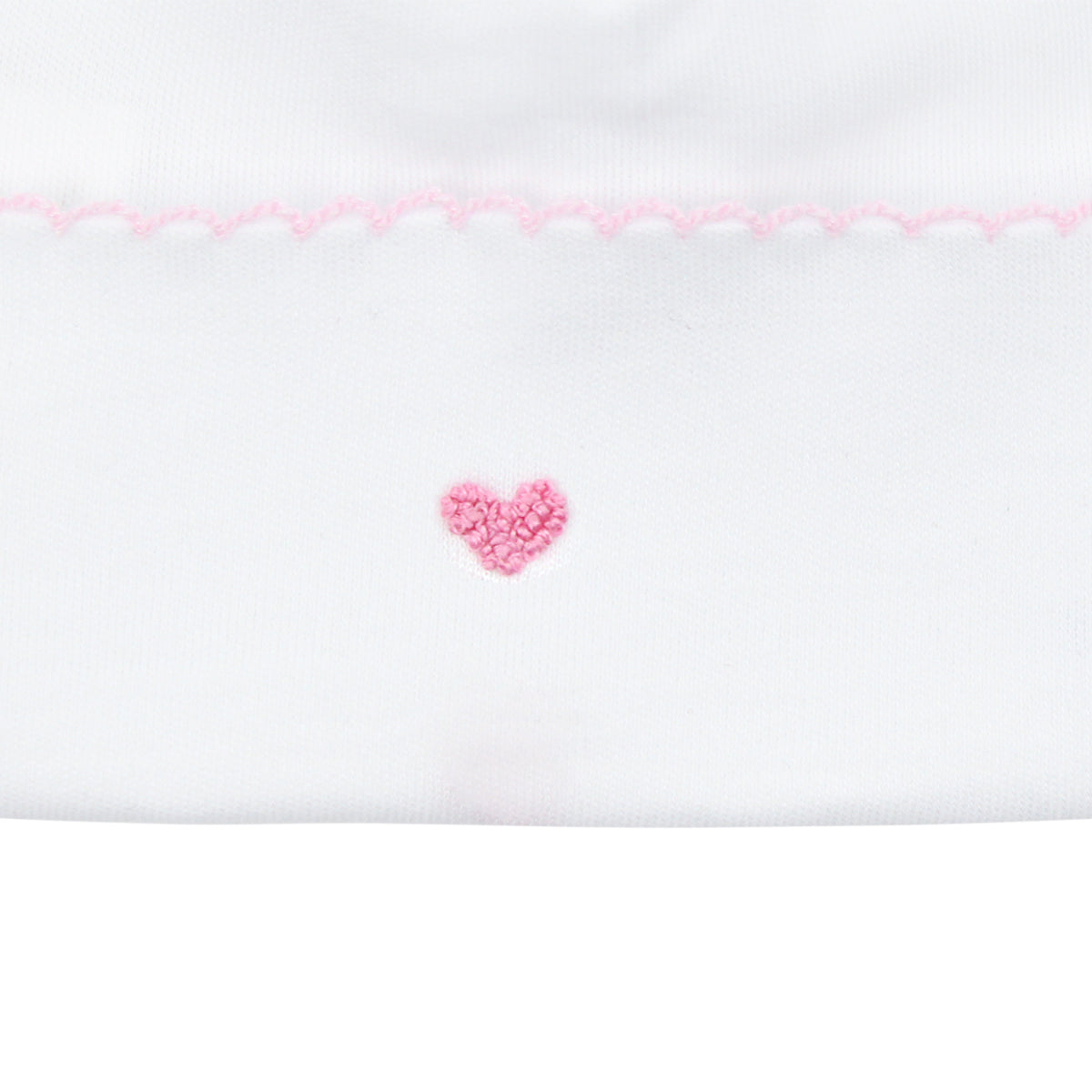 Luxury white baby girl hat with pink crochet trim and embroidered heart
