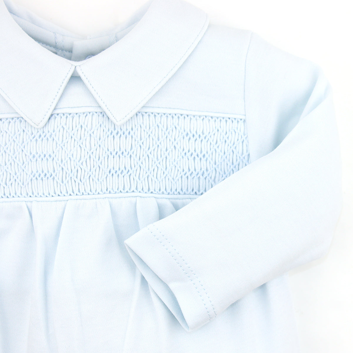 Smock Light Blue Cotton Collection Embroidery Footie | Baby Boy