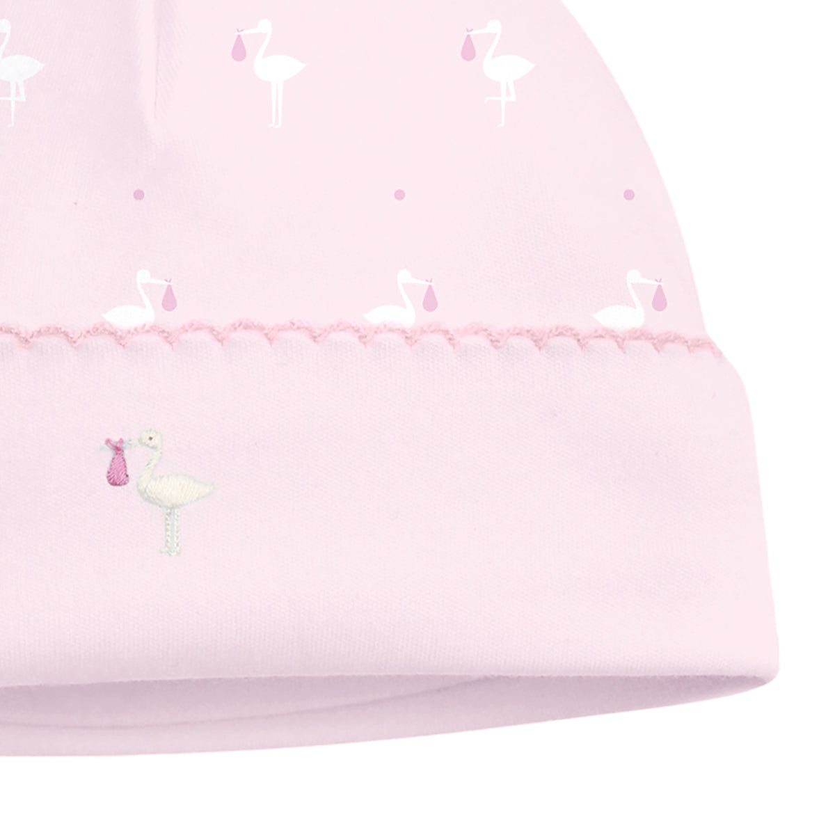 Baby Stork Embroidery and Printed Hat | Baby Girl
