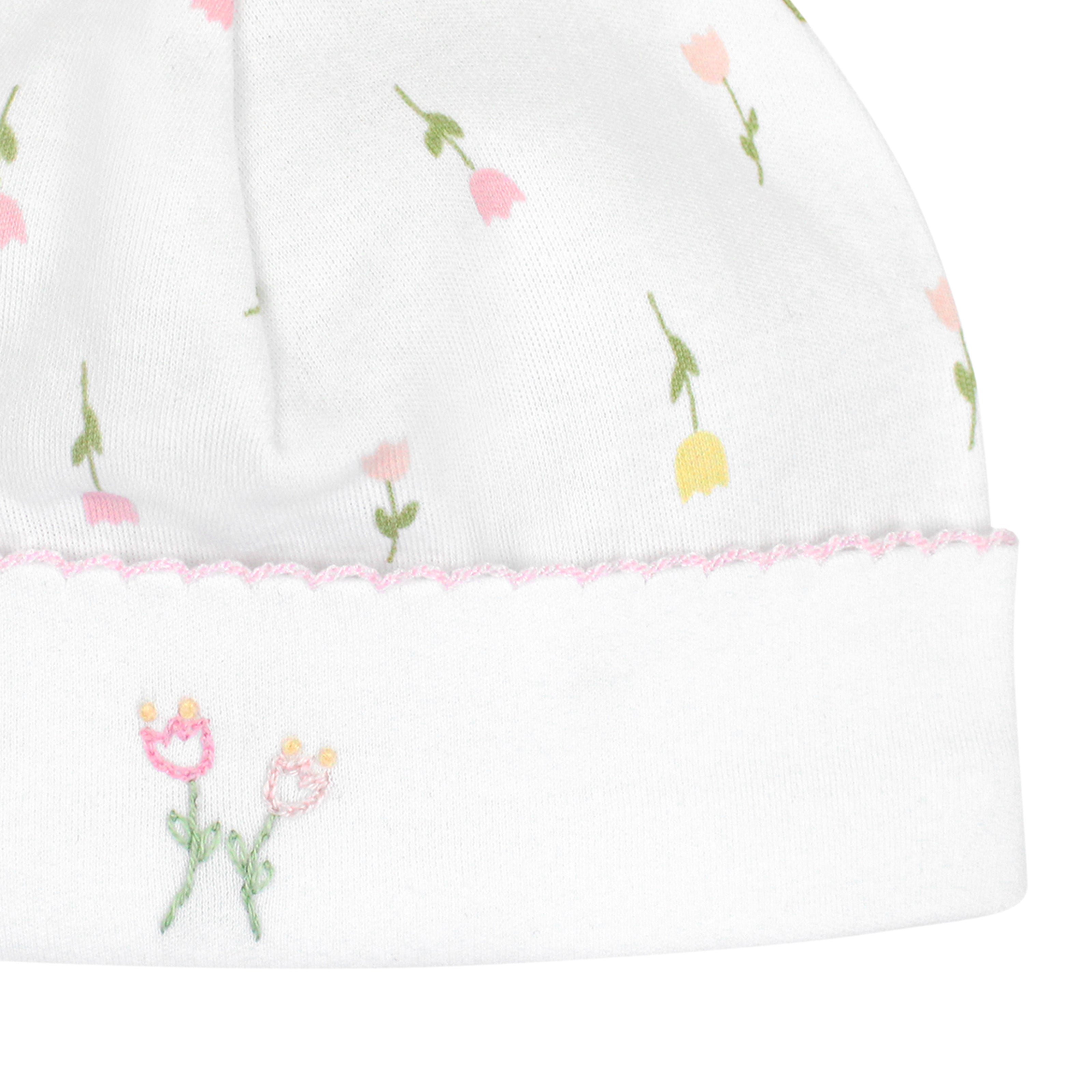 Tulip Flowers Embroidery and Printed Hat | Baby Girl