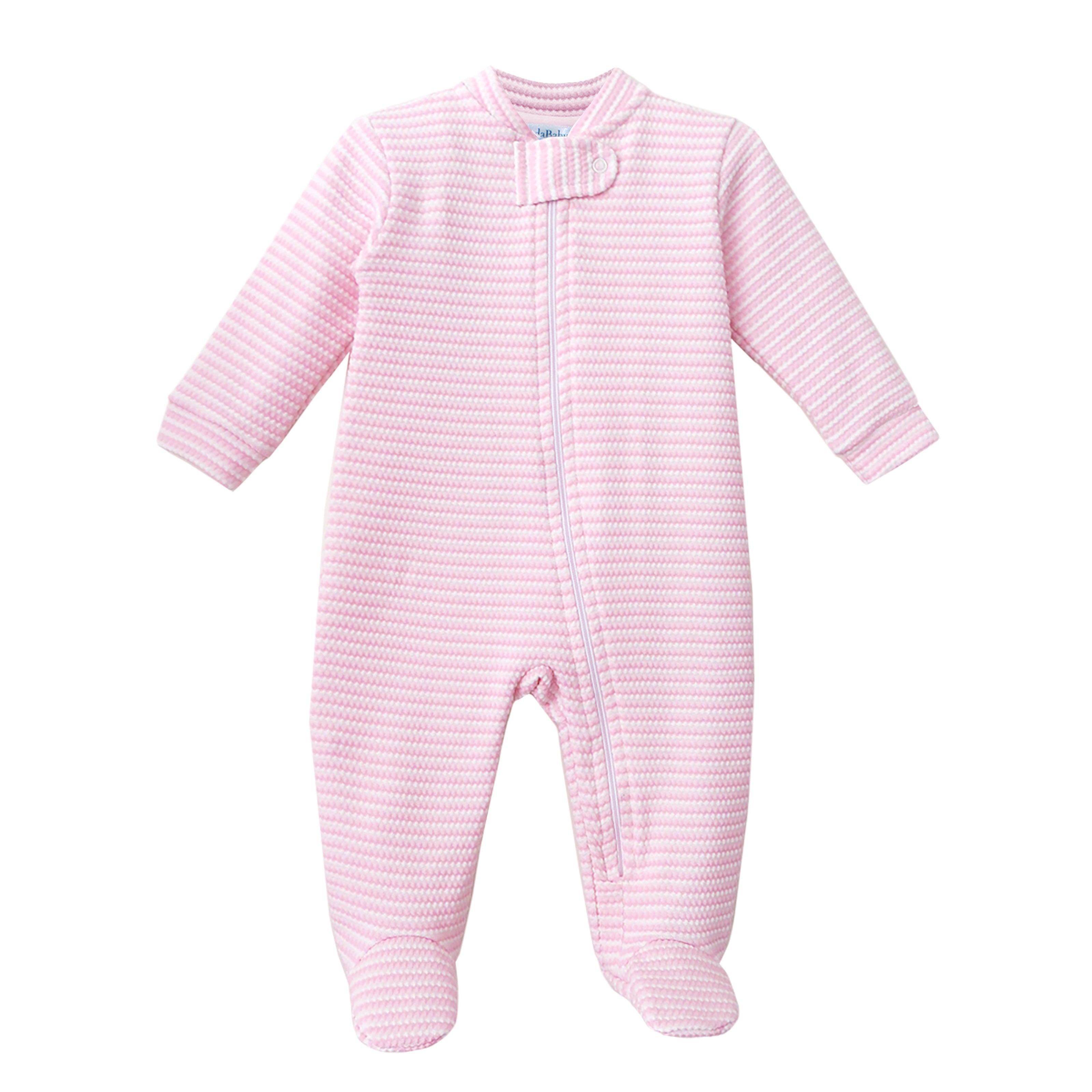 Quilted Pink Stripes Zipper Footie | Baby Girl