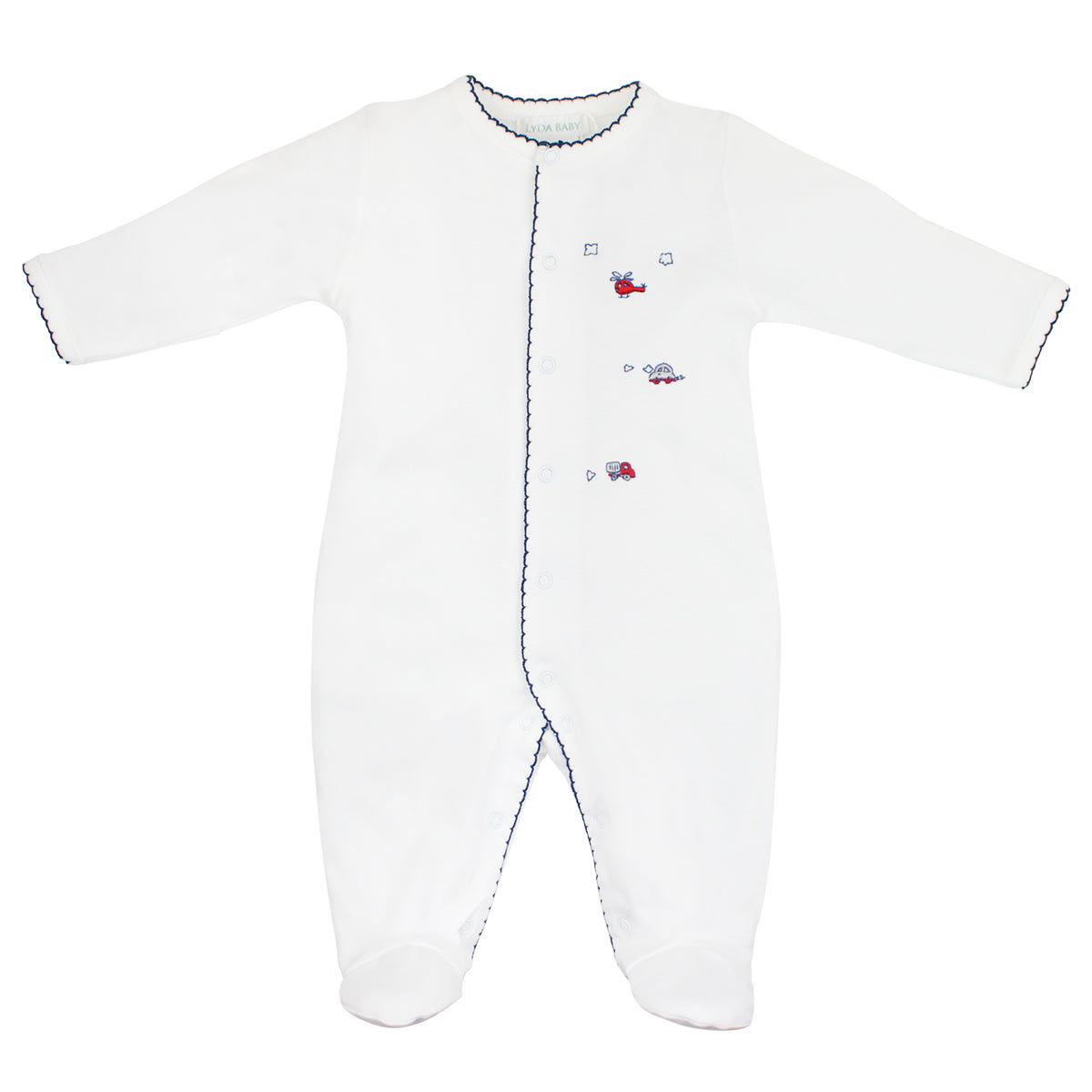 PIMA COTTON-TOY CARS EMBROIDERY FOOTIE