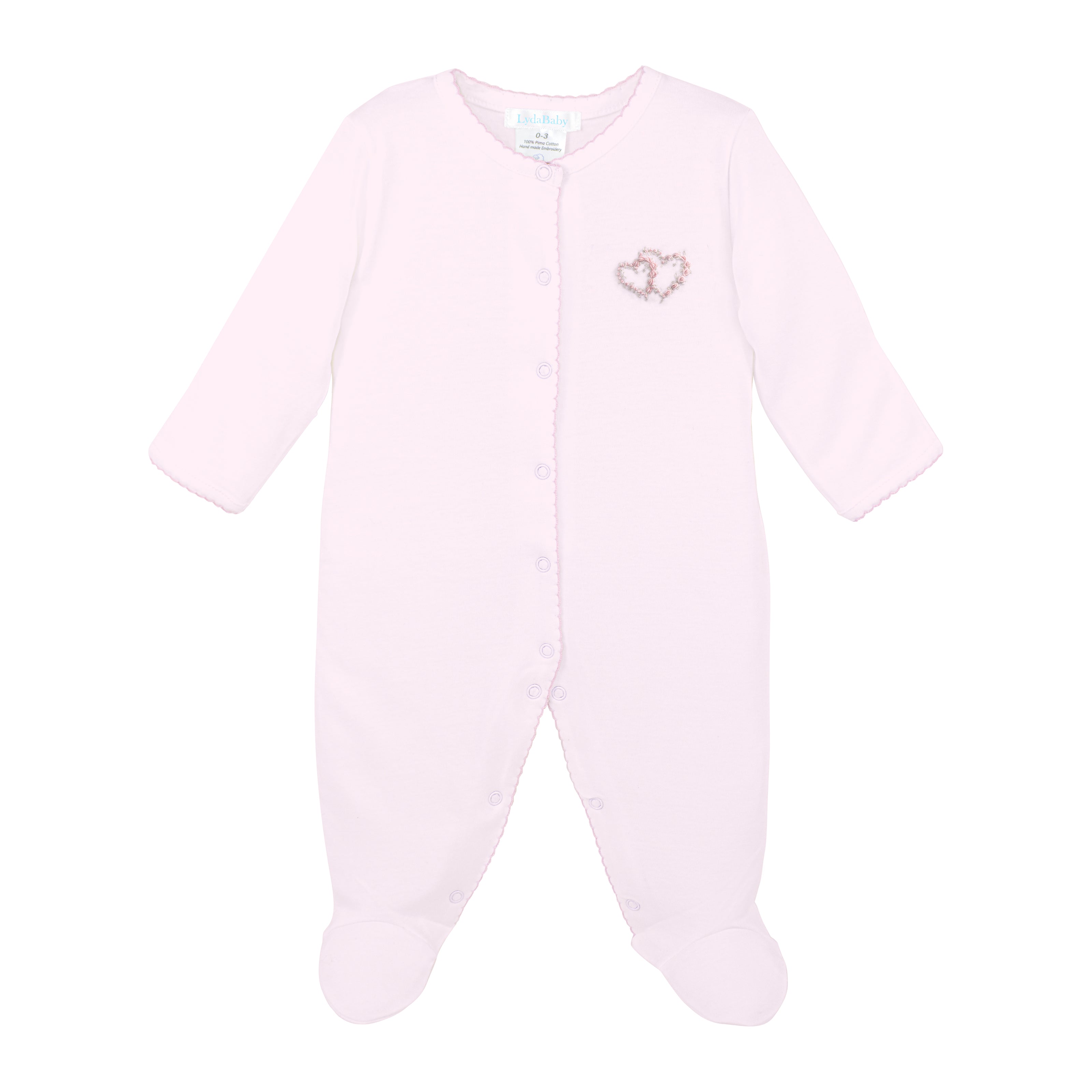 Double Roses Heart Embroidery Footie | Baby Girl
