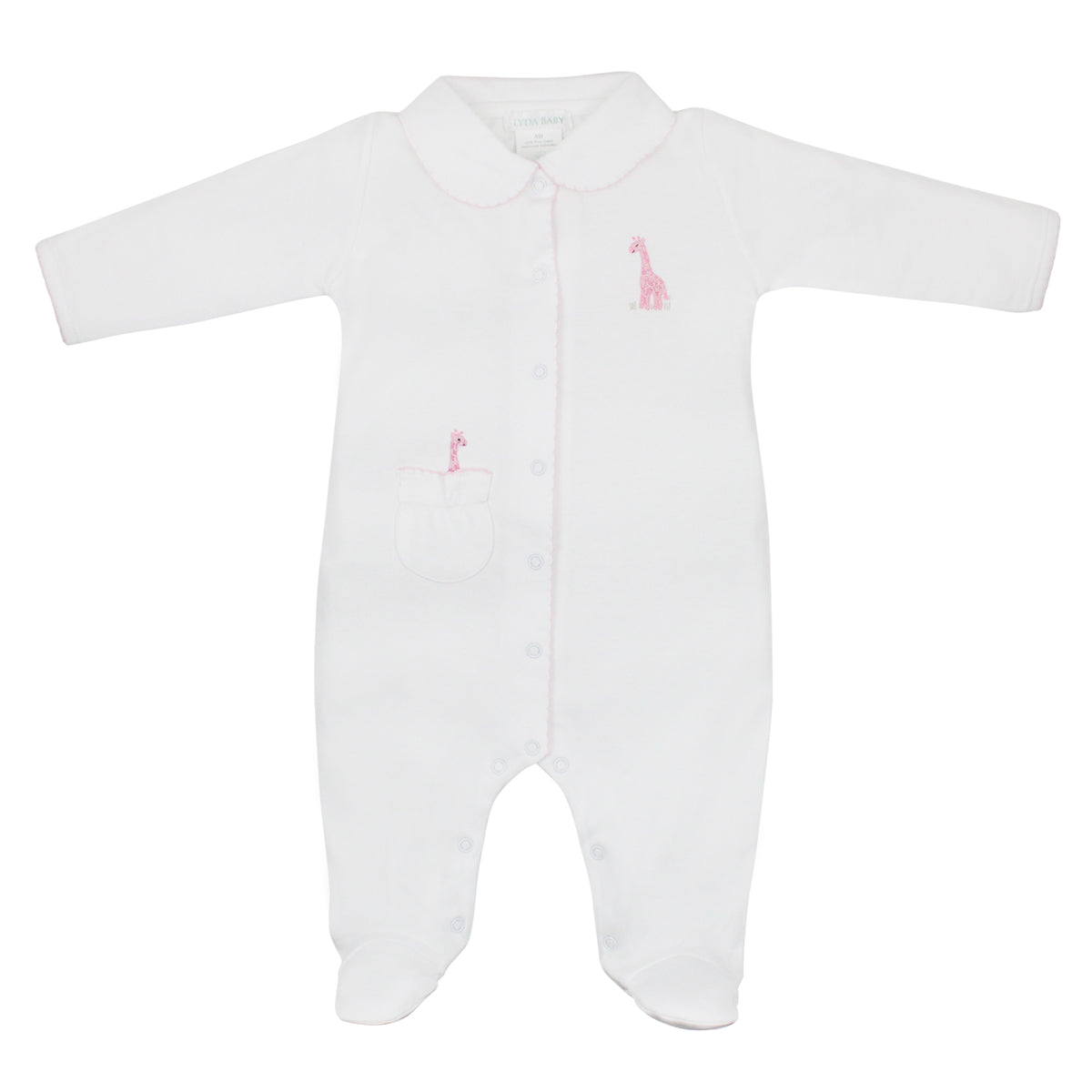 Safari Pink Animals Embroidery Footie |  Baby Girl