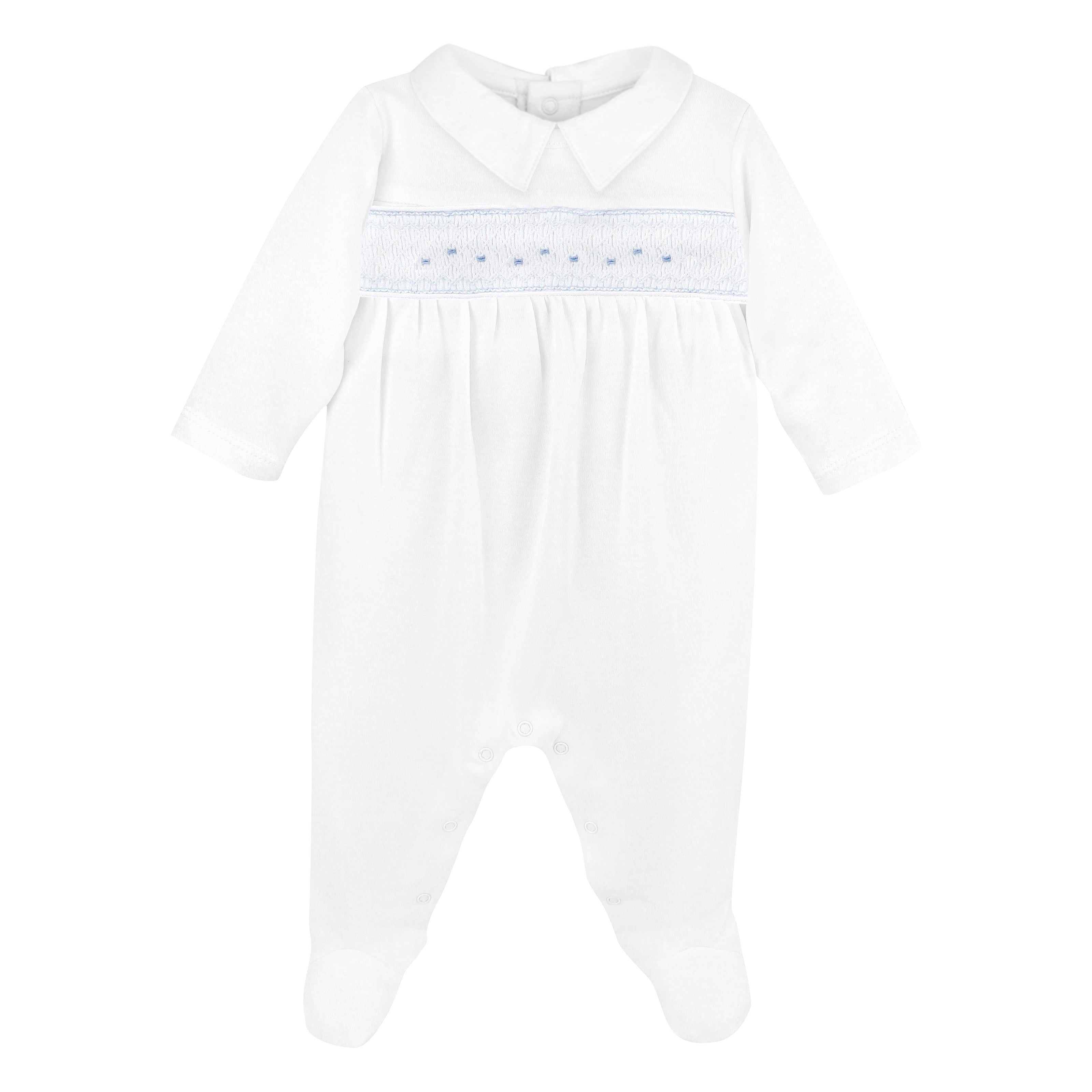 Smock Light Blue Seeds Embroidery Footie | Baby Boy