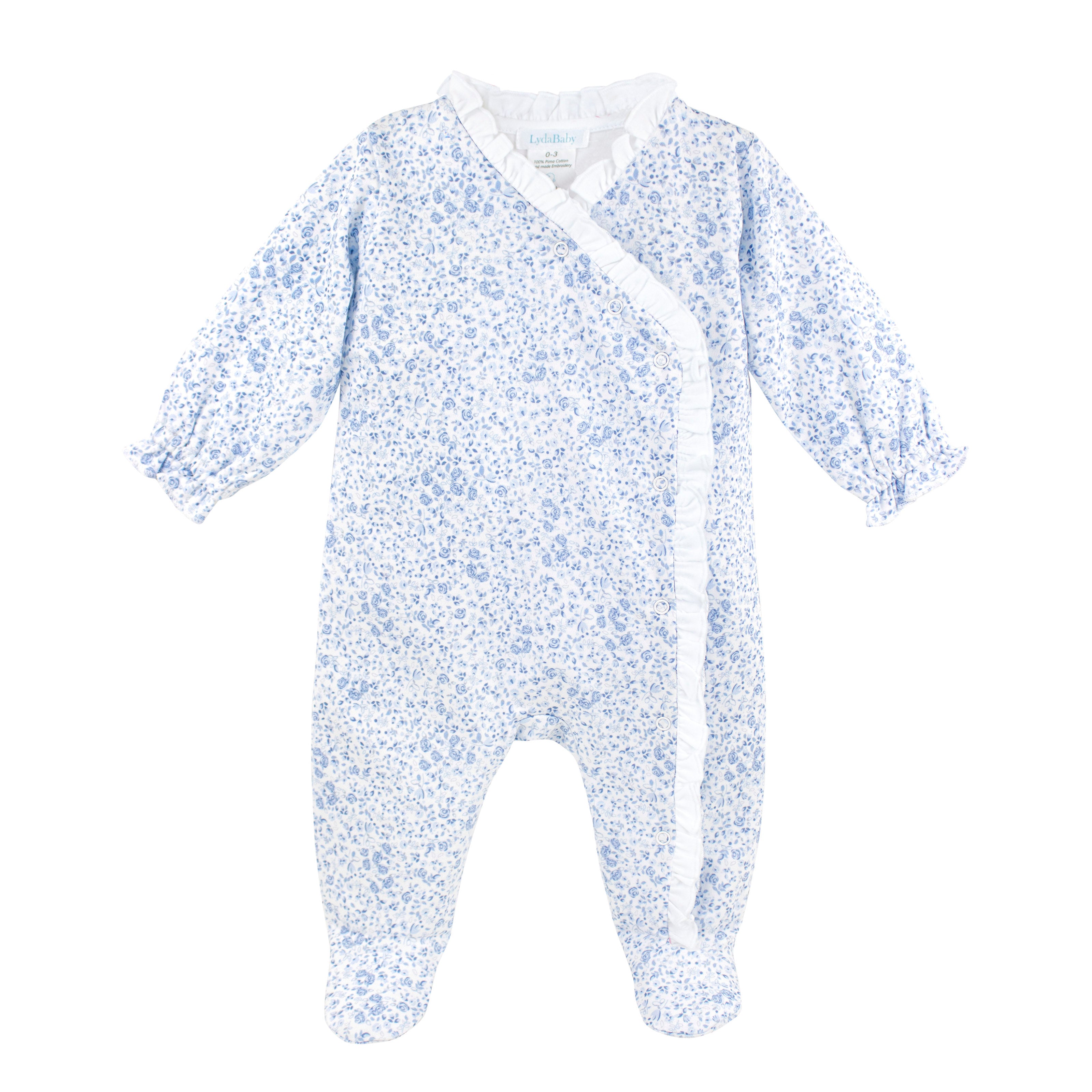 Blue Roses Printed Footie | Baby Girl