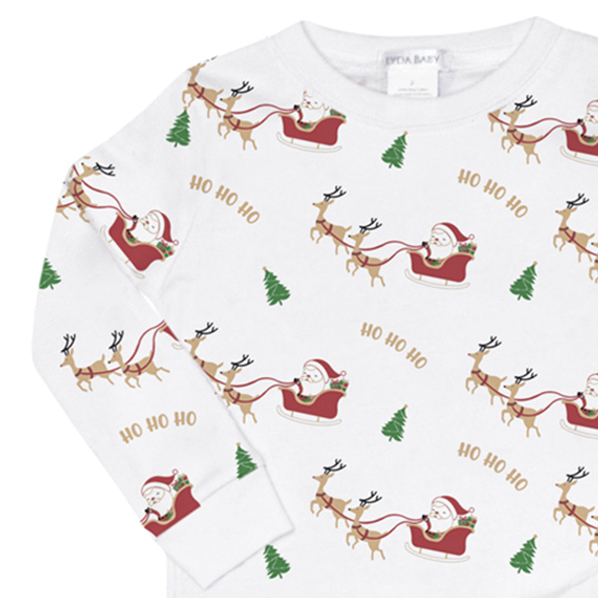 Unisex luxury two-piece Christmas pajamas in Peruvian Pima cotton with Santa Claus sleigh and reindeer print