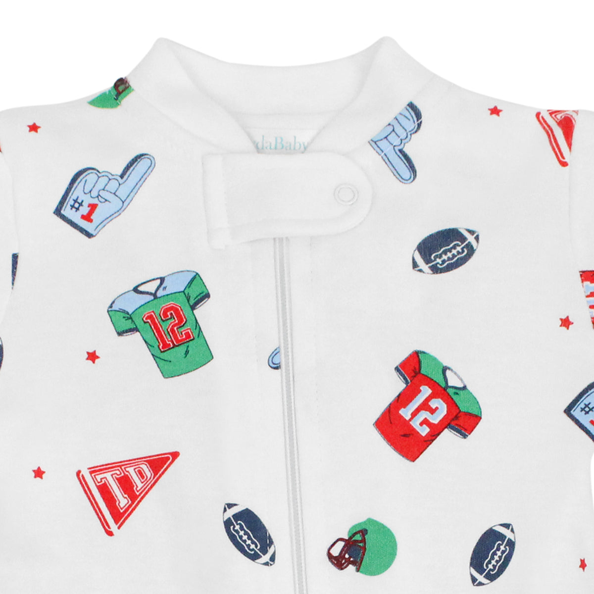 Football Day Printed Zipper Footie | Baby Boy