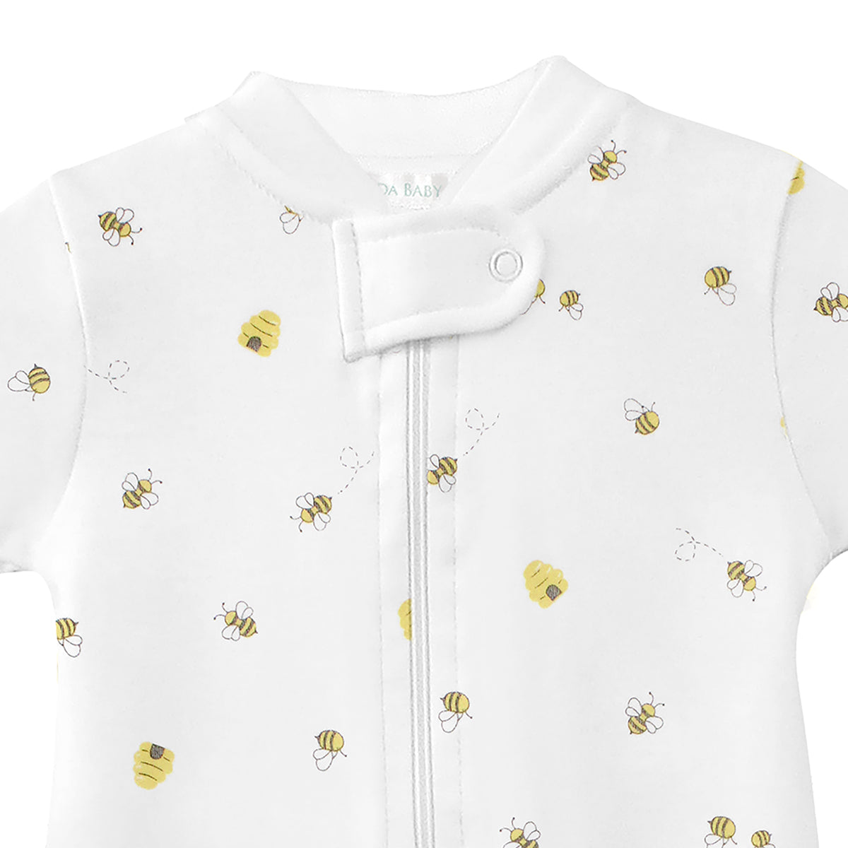 Cheerful unisex baby zipper printed with bee happy design on premium Peruvian Pima cotton — soft, breathable, and skin-friendly.
