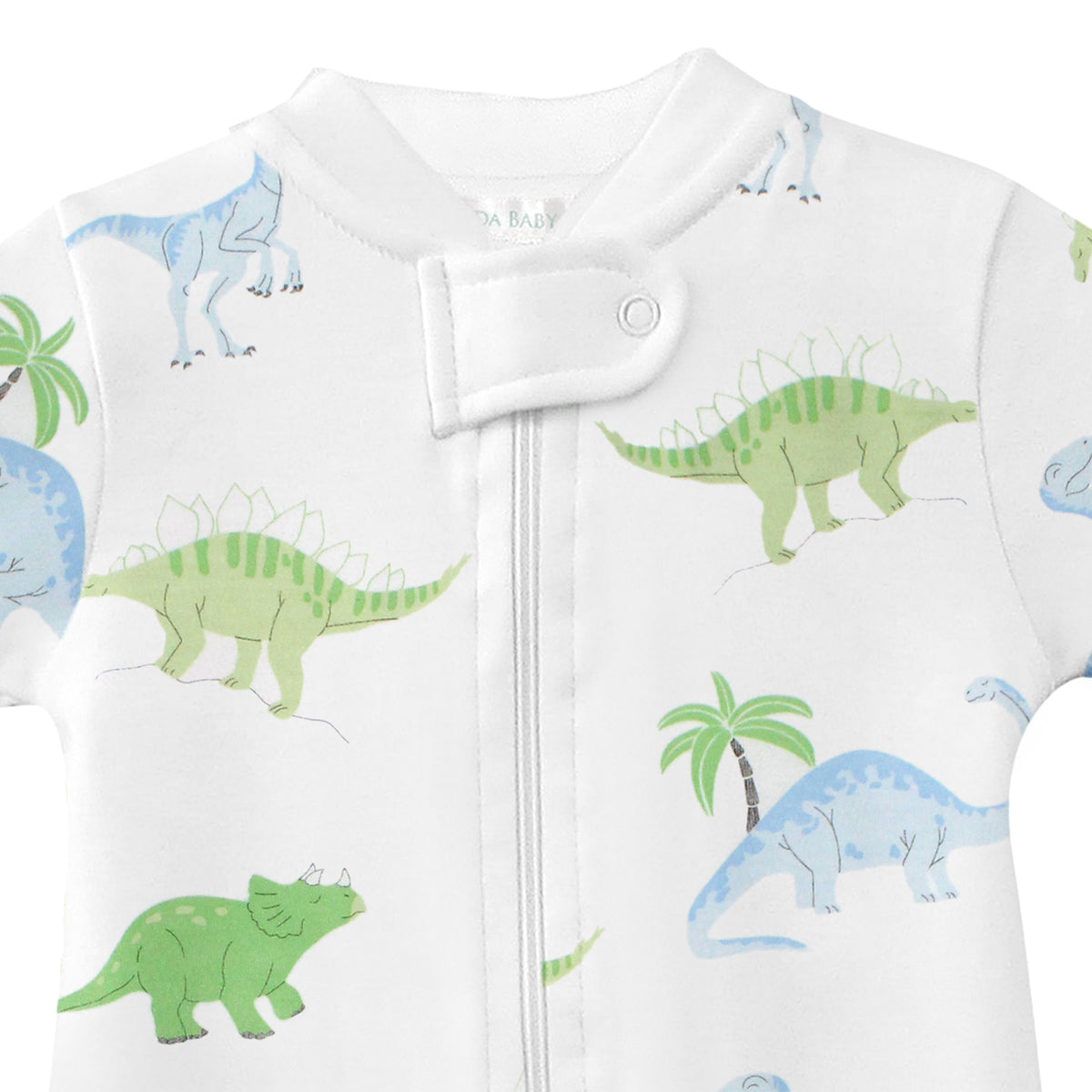Playful baby boy zipper printed with friendly dinos on soft Peruvian Pima cotton — breathable, gentle, and cozy for delicate skin.