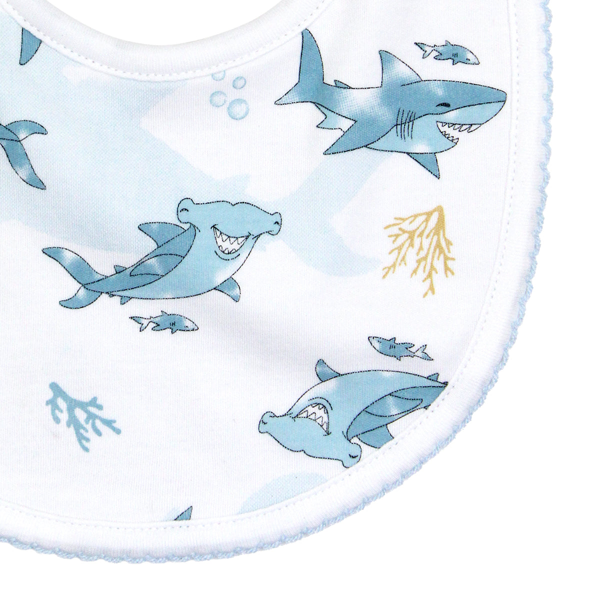 Friendly Sharks Printed Bib | Baby Boy