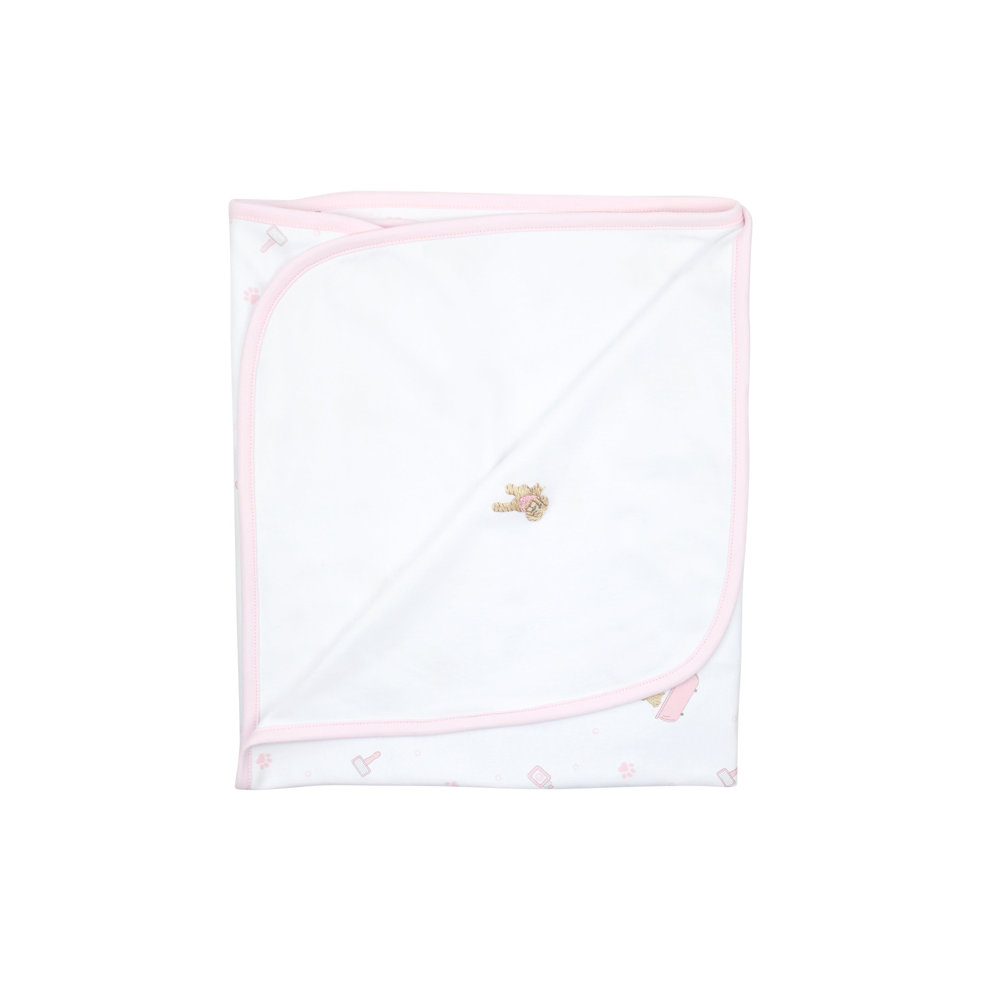 Baby blanket in Peruvian Pima cotton with charming "Pet Spa" design — soft, breathable, and ideal for cuddling.