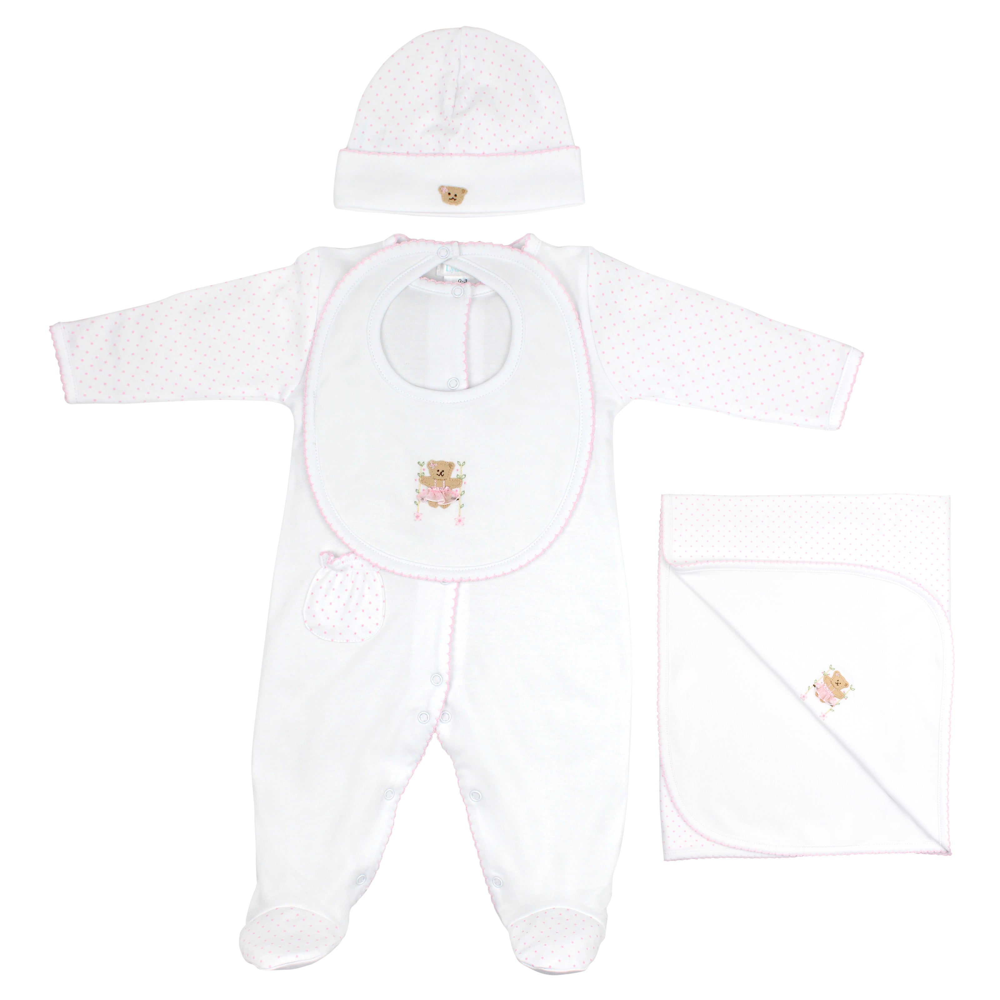 The Sweet Bear Embroidery and Printed Set 4 Pieces | Baby Girl