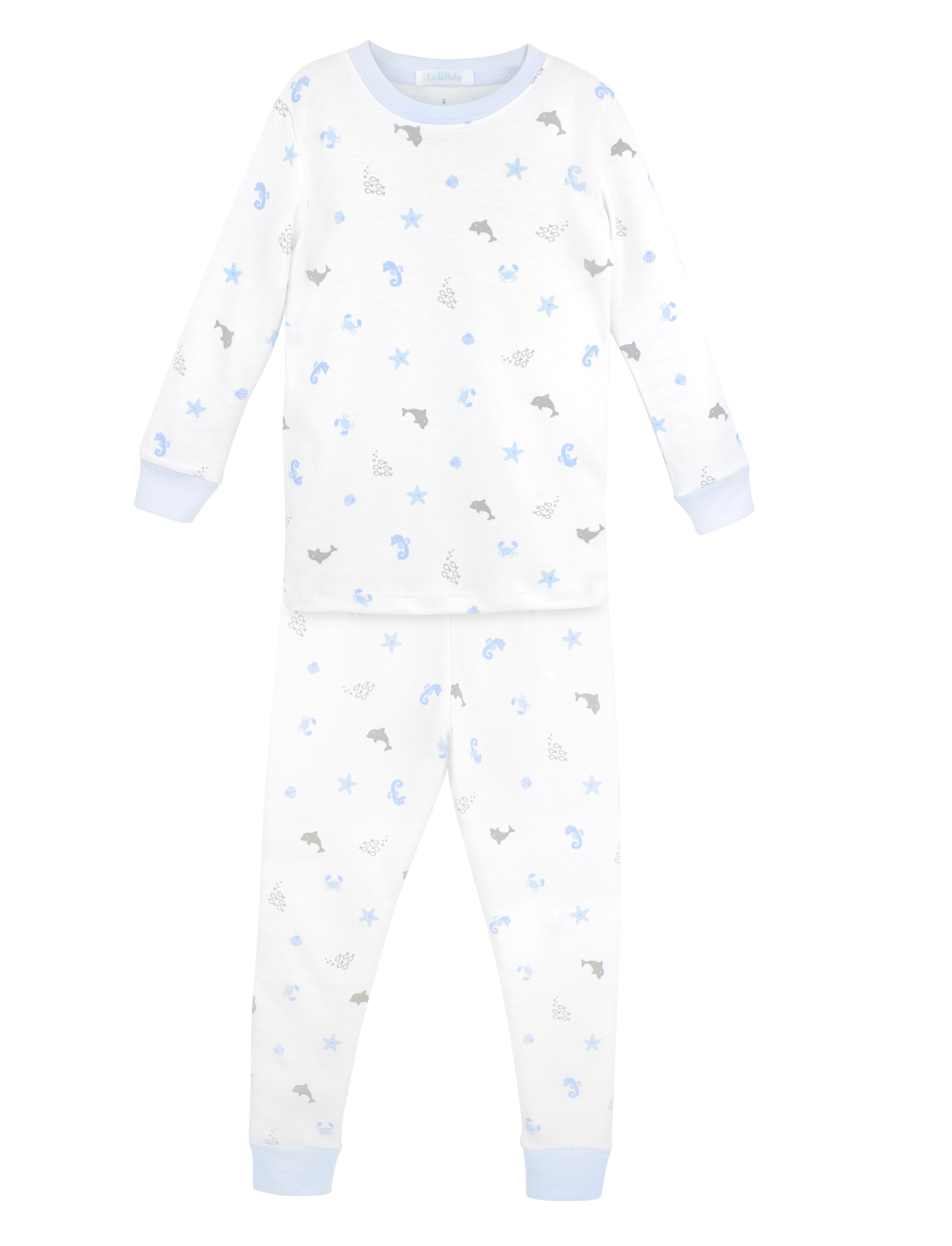 Soft baby boy pajama set in Peruvian Pima cotton with 'Under the sea' print — breathable and hypoallergenic luxury sleepwear from boutique baby clothing collections.