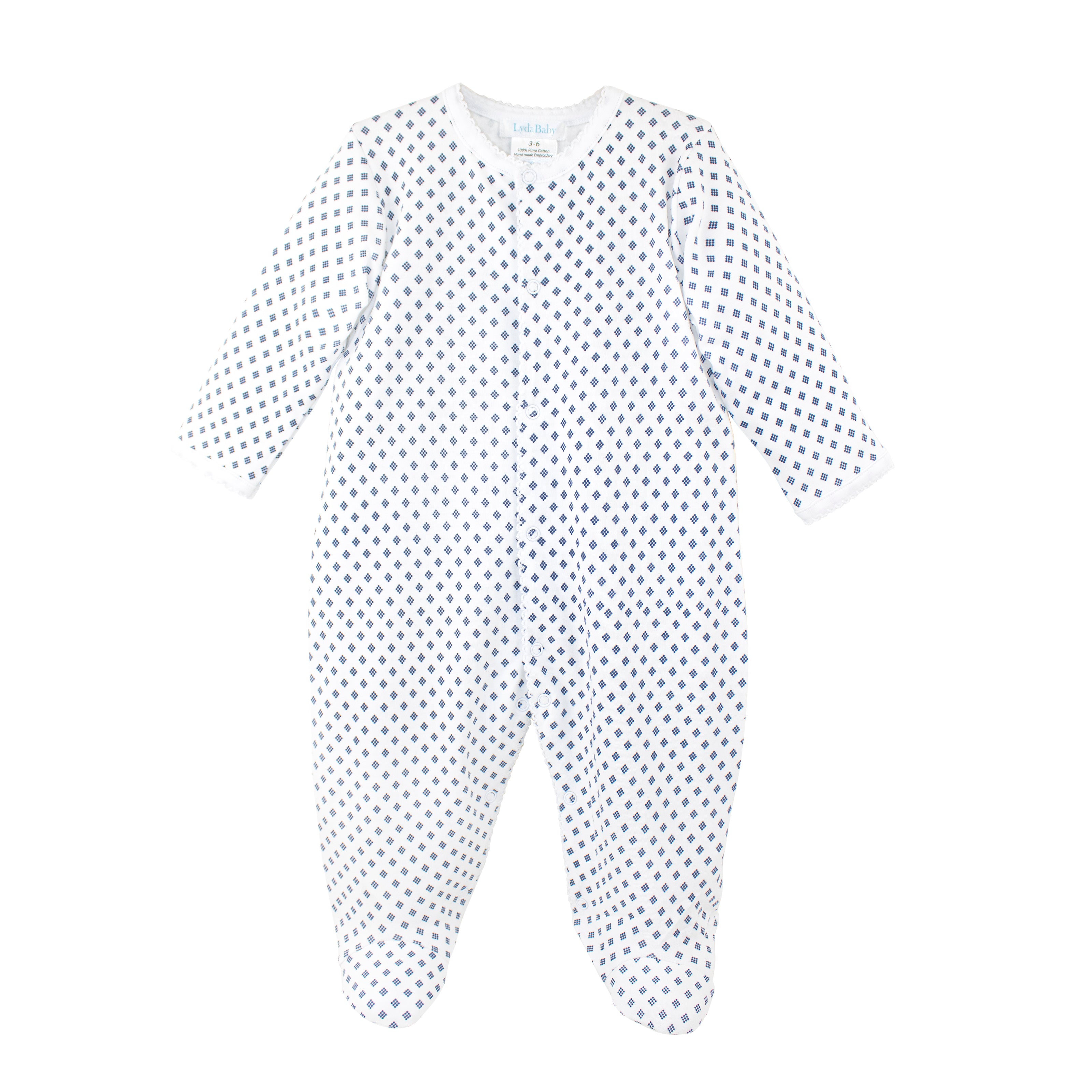 Soft Peruvian Pima cotton baby footie for boys featuring a stylish diamonds print – breathable, hypoallergenic, and perfect for sensitive skin