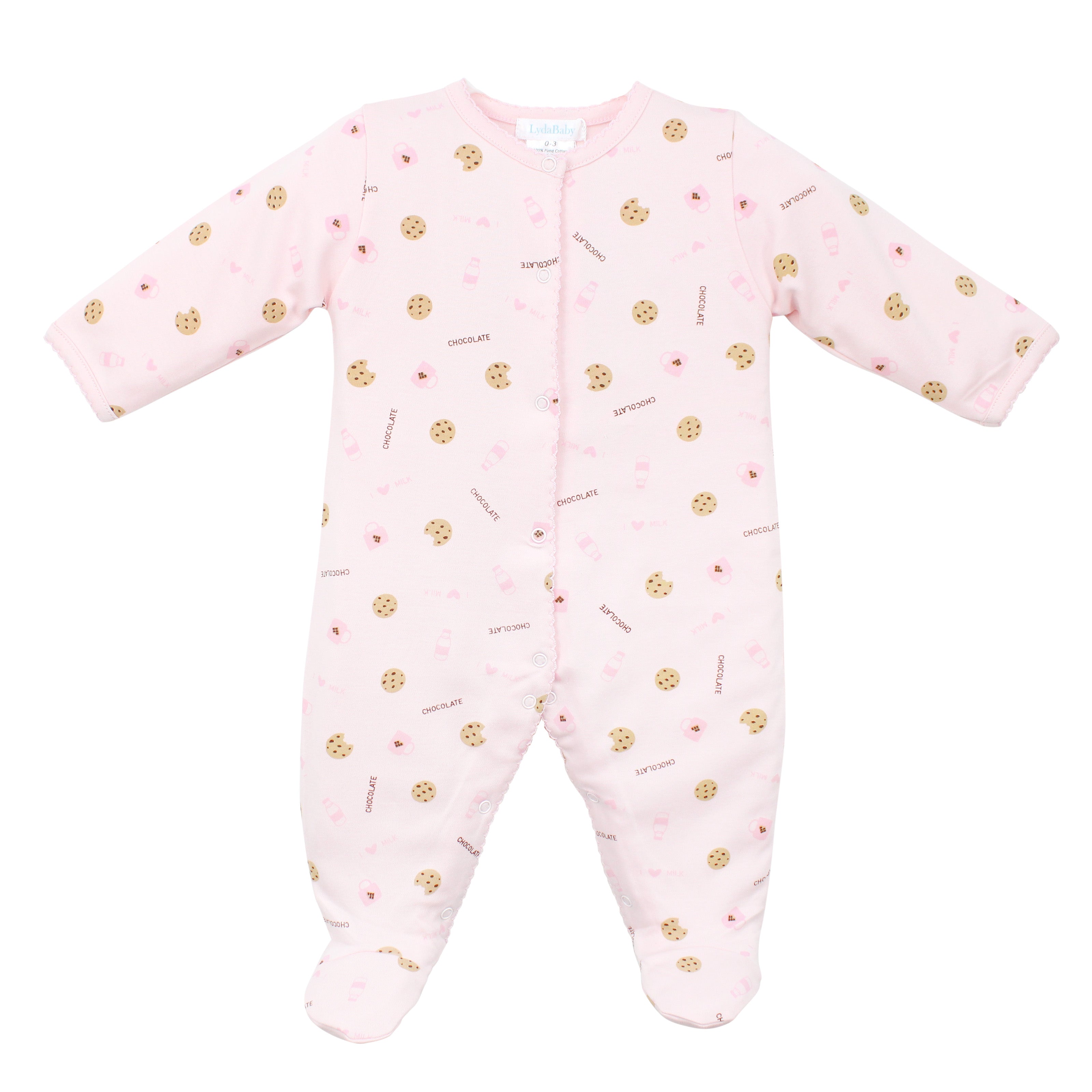 Soft Peruvian Pima cotton baby footie for girls featuring sweet Cookies print – breathable, hypoallergenic, and ideal for sensitive newborn skin