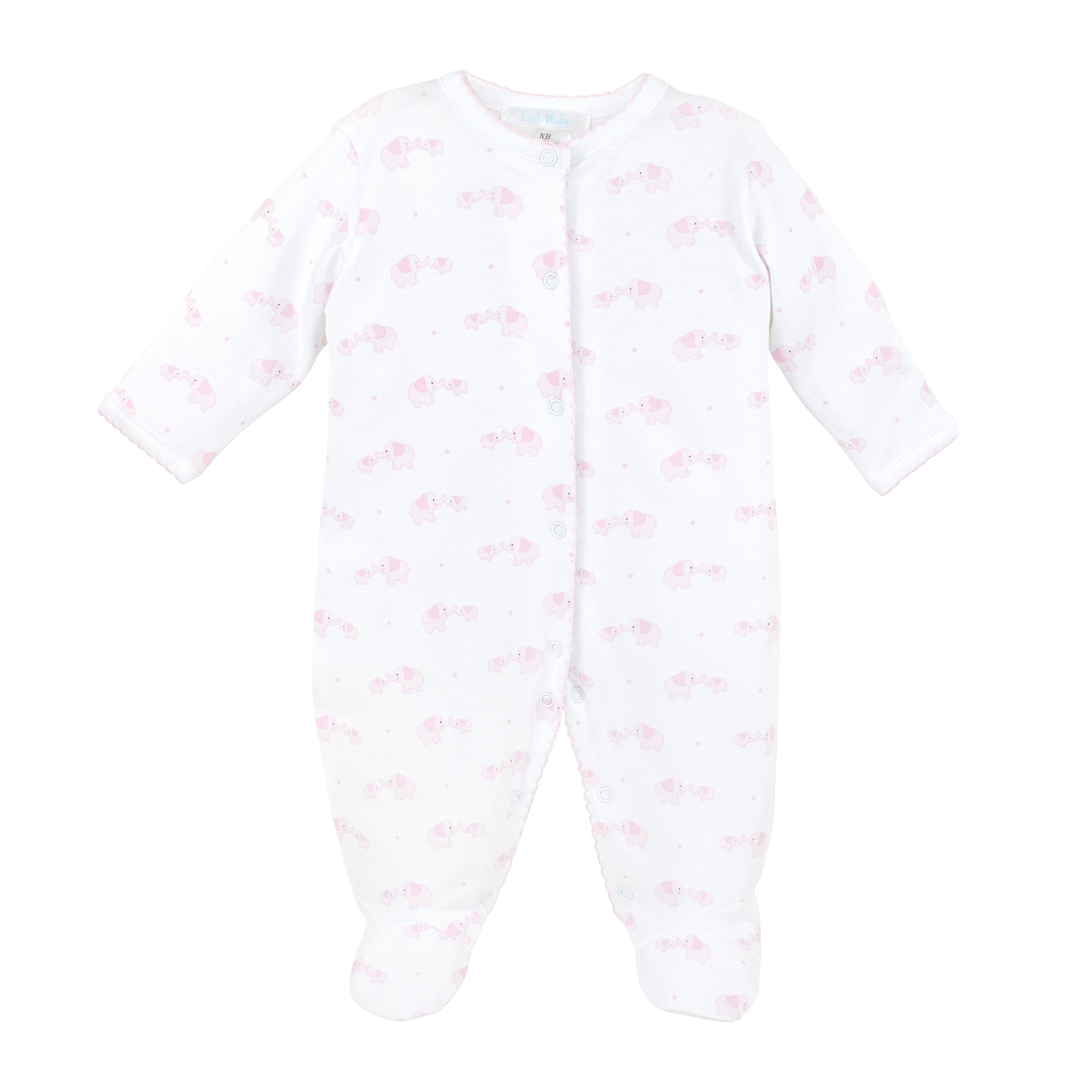 Soft Peruvian Pima cotton baby footie for girls featuring heartwarming Mama and Baby print – breathable, hypoallergenic, and perfect for sensitive skin
