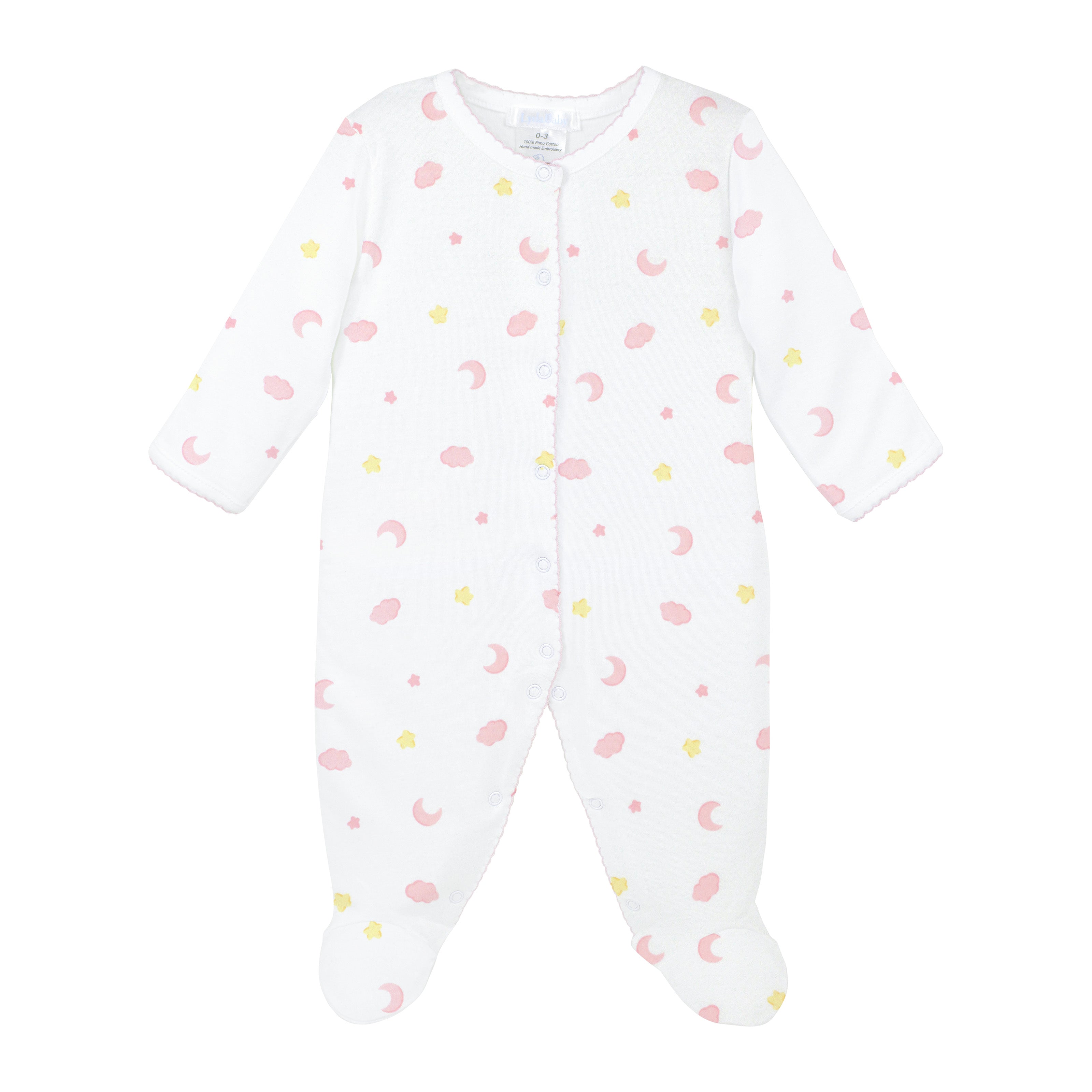 Soft Peruvian Pima cotton baby footie for girls featuring Sweet Dreams print – breathable, hypoallergenic, and ideal for sensitive baby skin