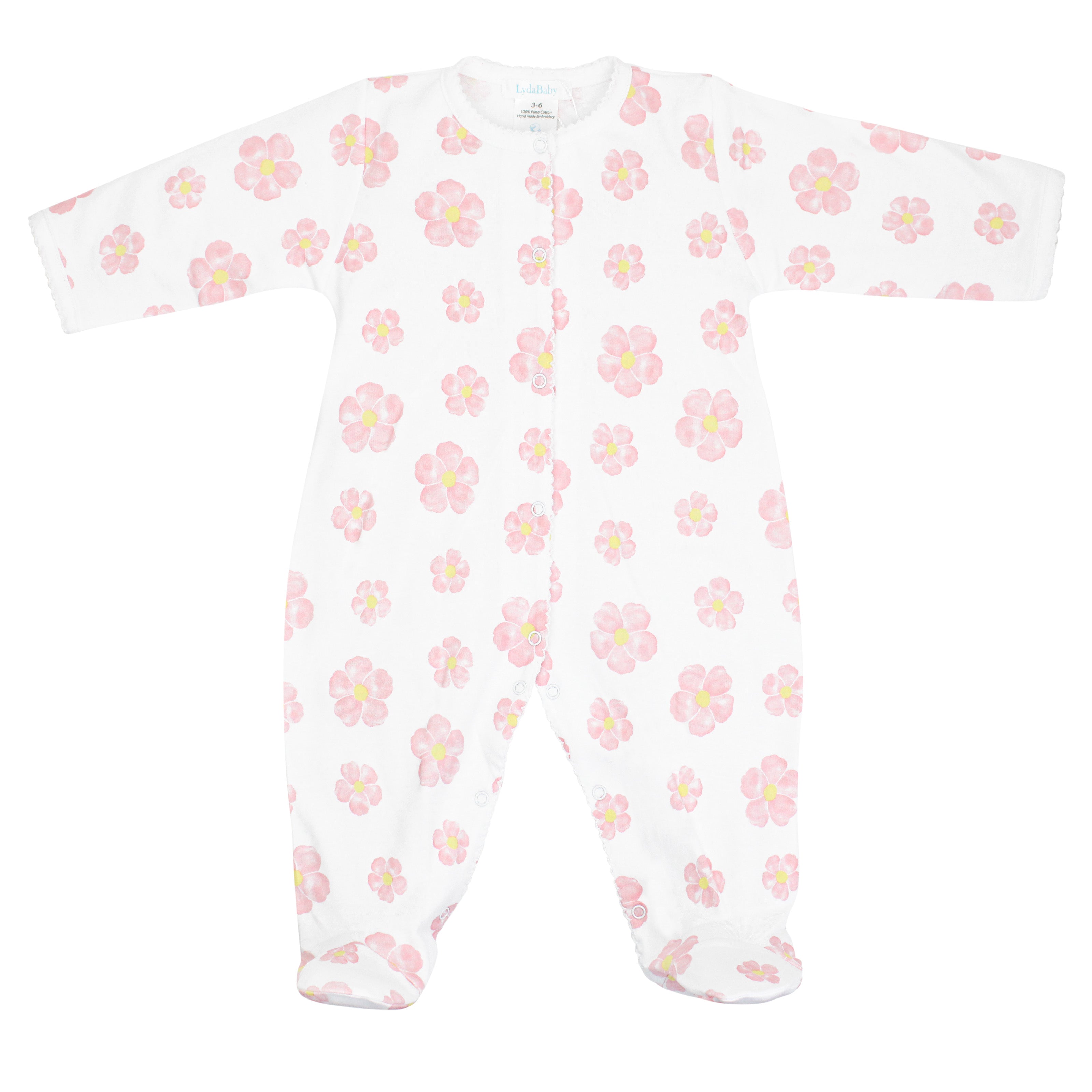 Soft Peruvian Pima cotton baby footie for girls featuring charming Sweet Flowers print – breathable, hypoallergenic, and perfect for sensitive newborn skin