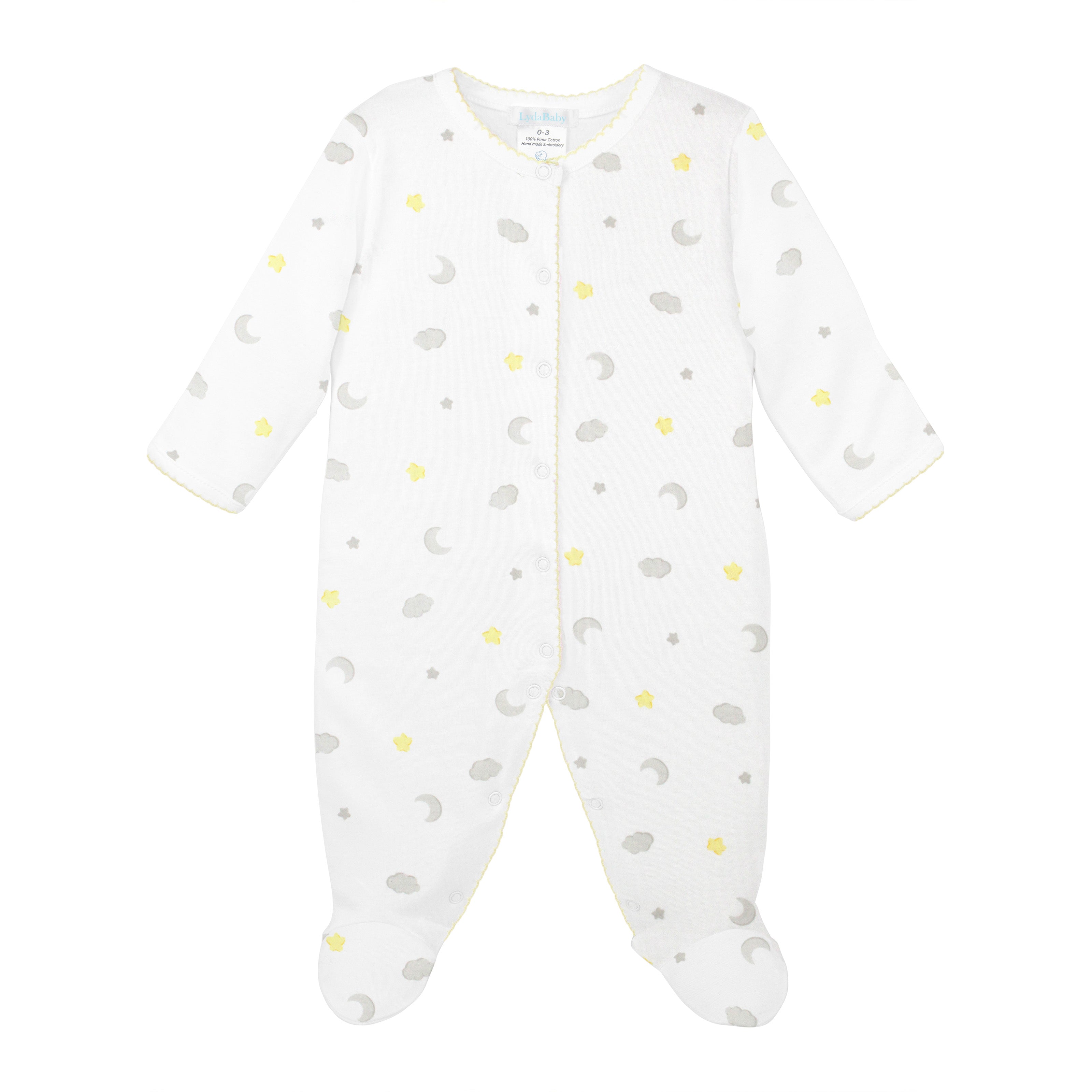 Unisex baby footie made from soft Peruvian Pima cotton featuring gentle Sweet Dreams print – breathable, hypoallergenic, and great for newborn sleepwear