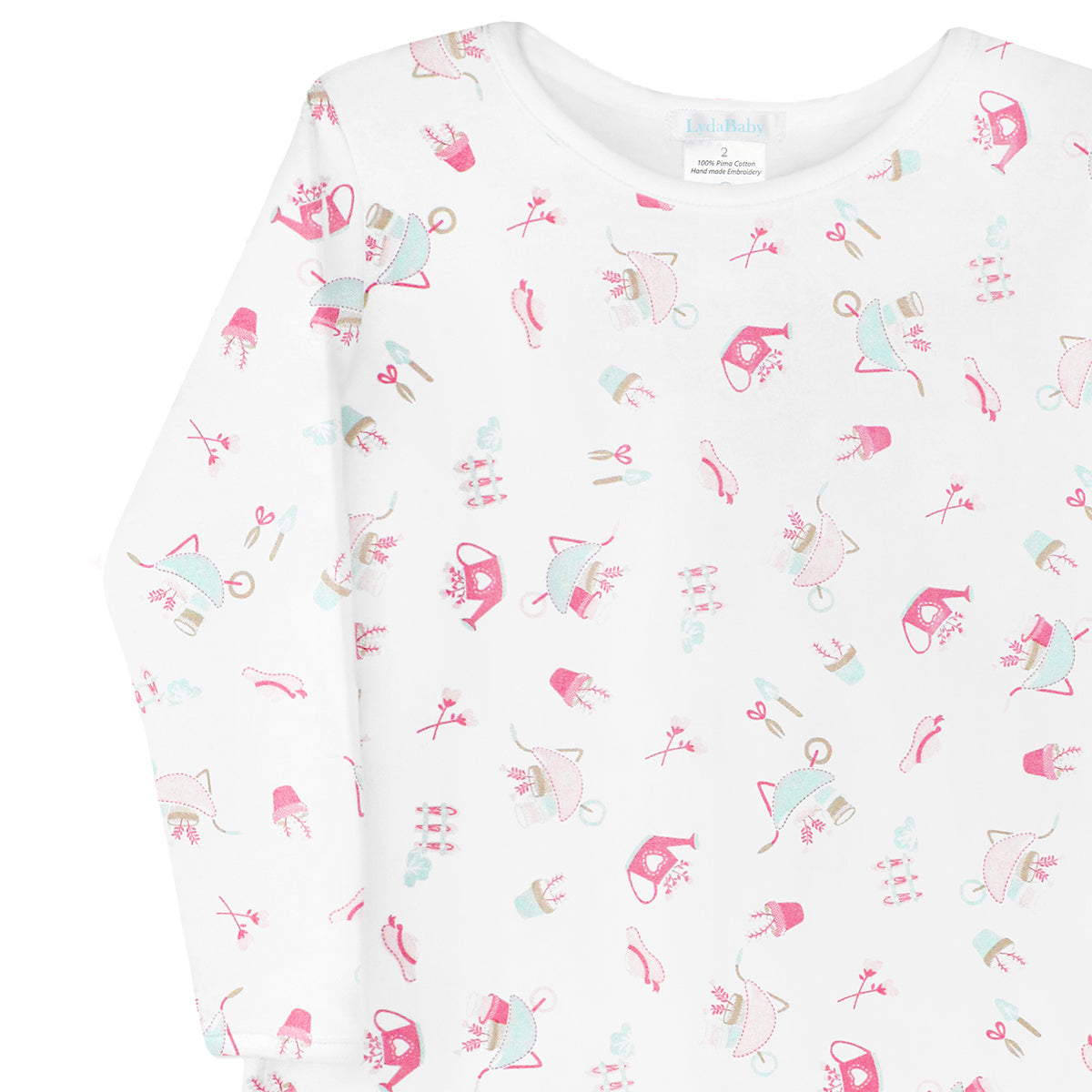 Breathable and gentle baby girl pajama dress crafted from 100% Peruvian Pima cotton featuring charming My Garden print — perfect for sensitive skin.