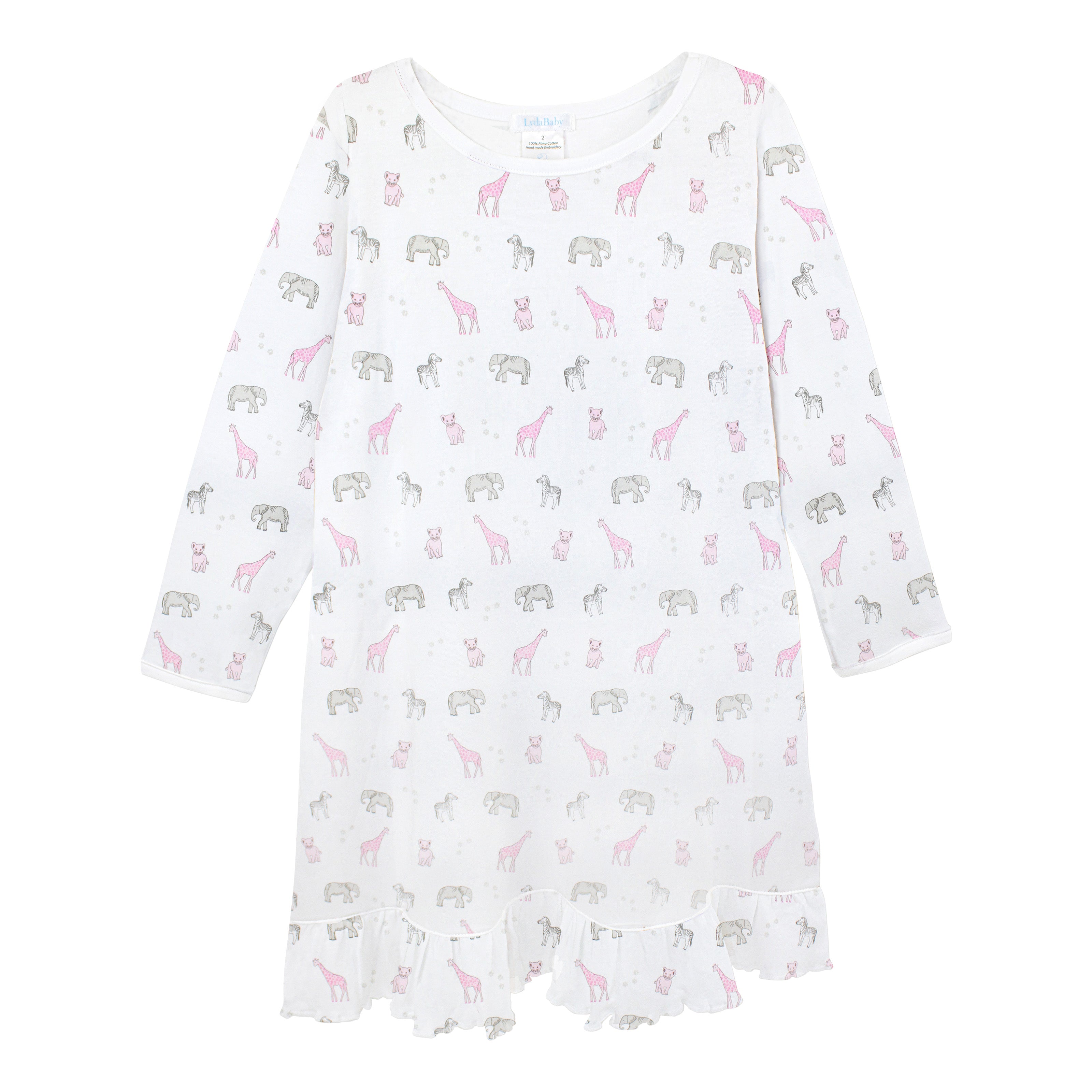 Soft and breathable baby pajama dress made with high-quality Peruvian Pima cotton, decorated with vibrant safari color print — gentle on delicate skin.
