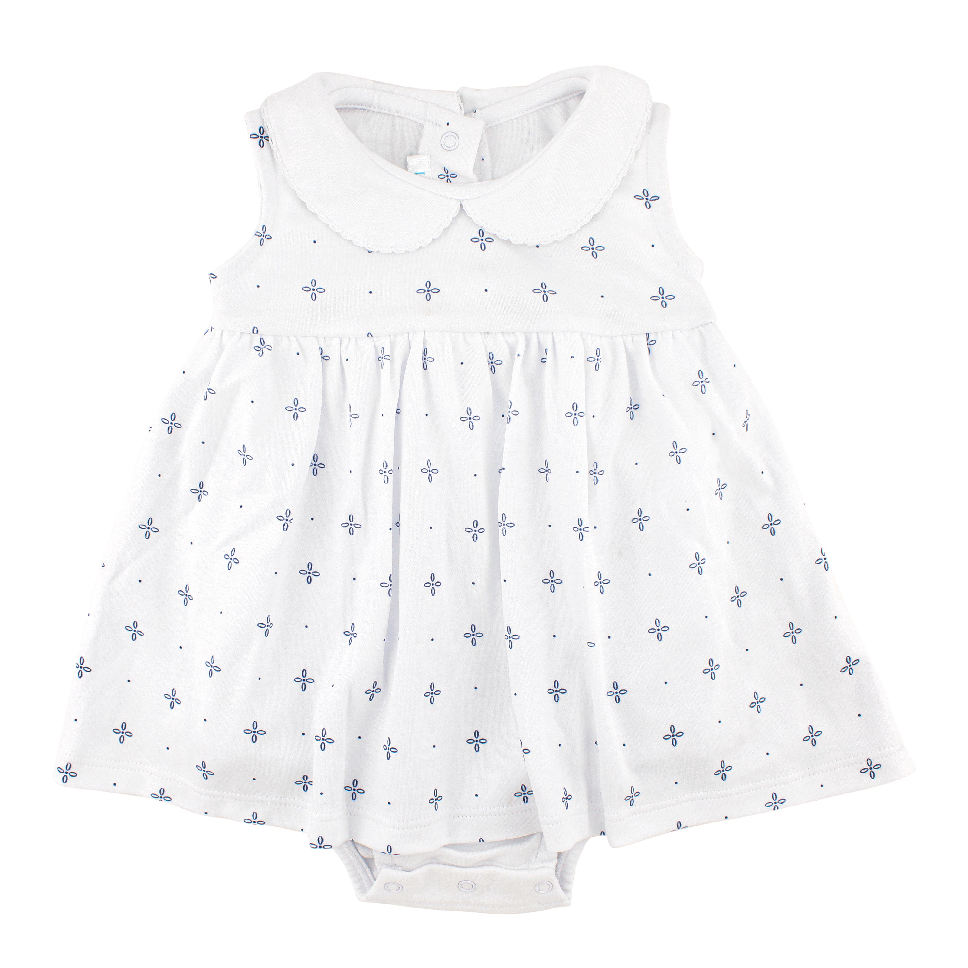 Nautical-inspired sleeveless baby girl dress with classy navy print chest detail — made from premium Peruvian Pima cotton for soft, breathable comfort.