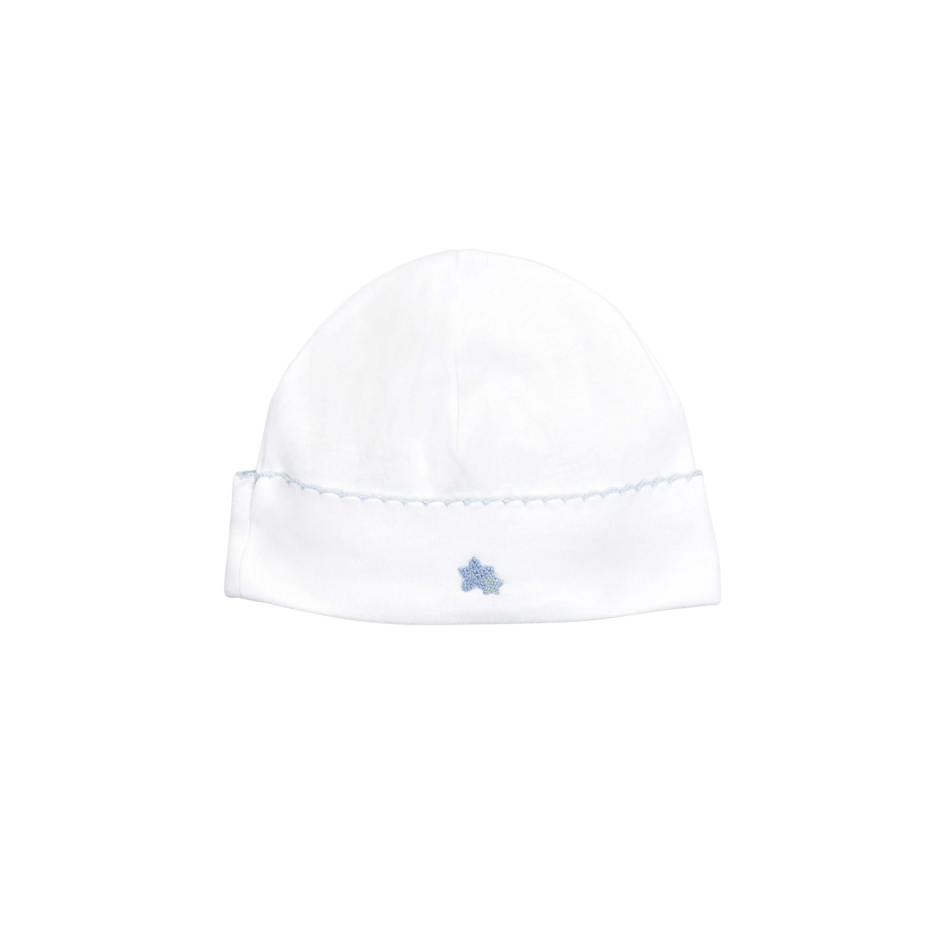 Baby boy hat hand-embroidered with double stars on buttery soft Peruvian Pima cotton — gentle, breathable, and perfect for little dreamers.