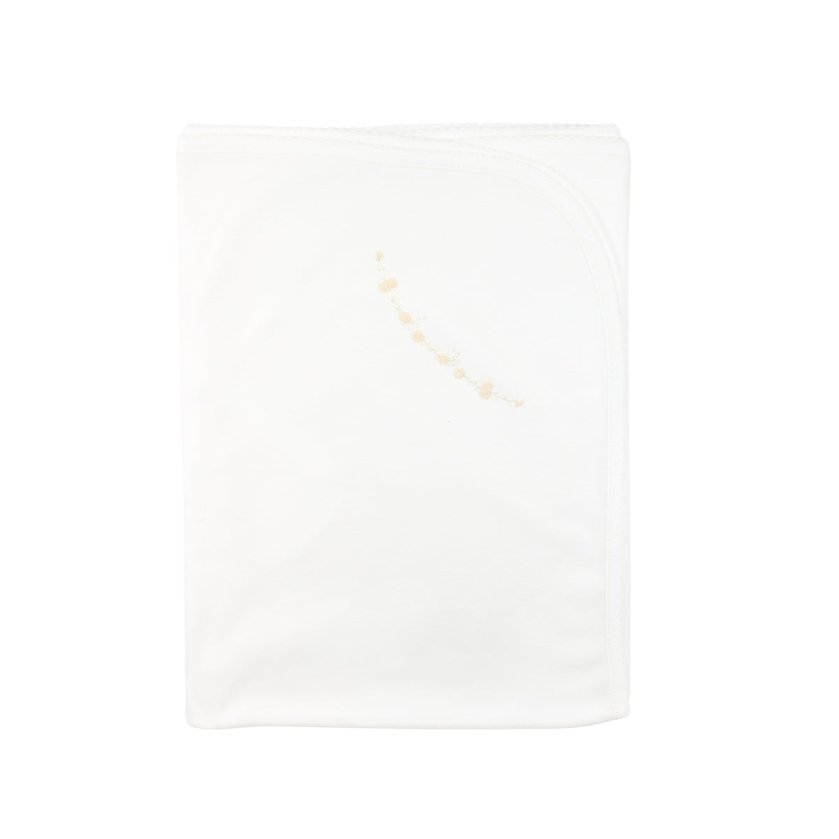 Delicate baby girl blanket in Peruvian Pima cotton with ivory floral hand embroidery — soft, breathable, and crafted by Peruvian artisans.