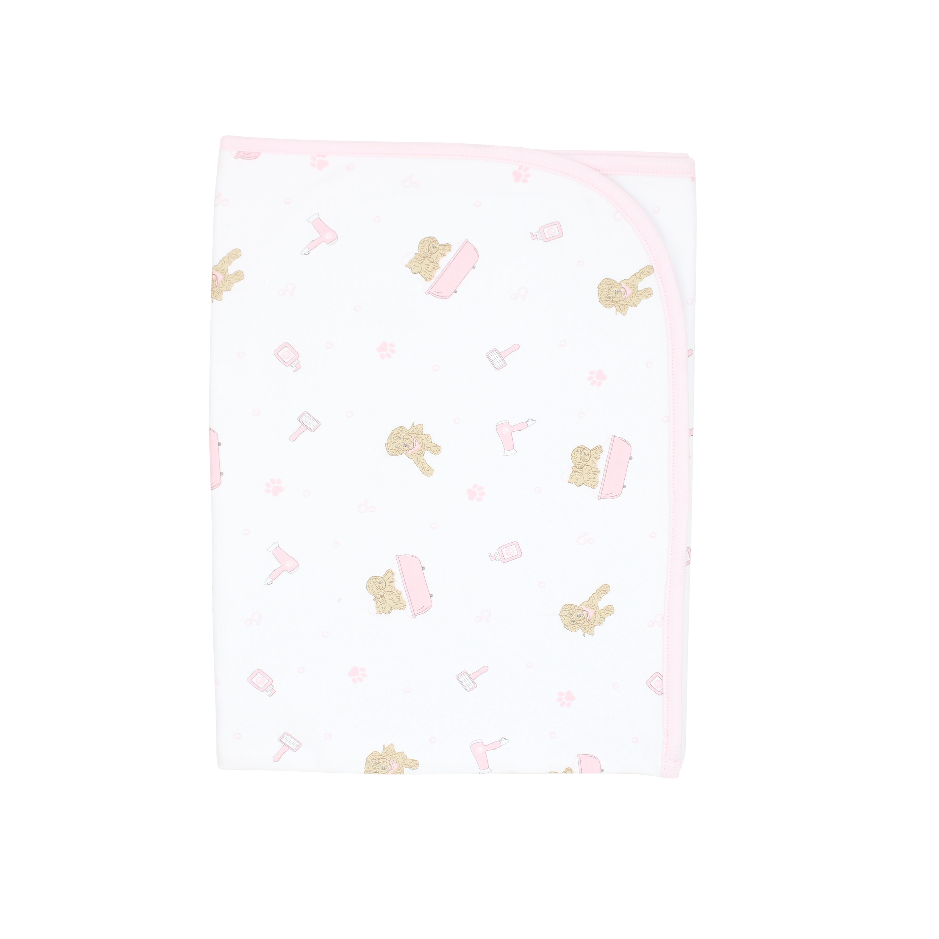 Soft baby girl blanket in Peruvian Pima cotton with cute pet spa theme — ideal for sensitive skin, breathable and luxuriously gentle.
