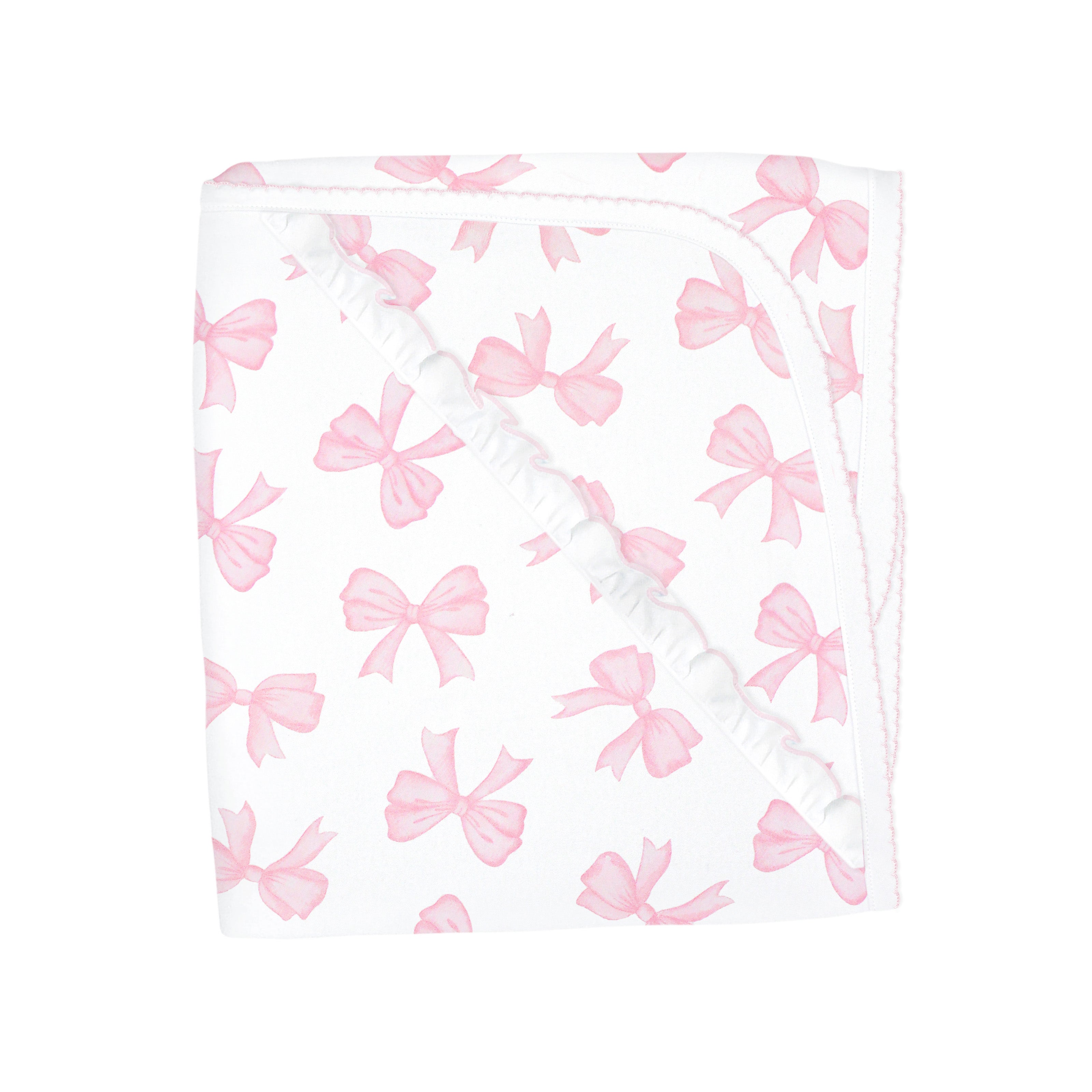 Peruvian Pima cotton baby blanket for girls with delicate watercolor bows — ultra-soft and breathable for everyday comfort and sensitive skin.