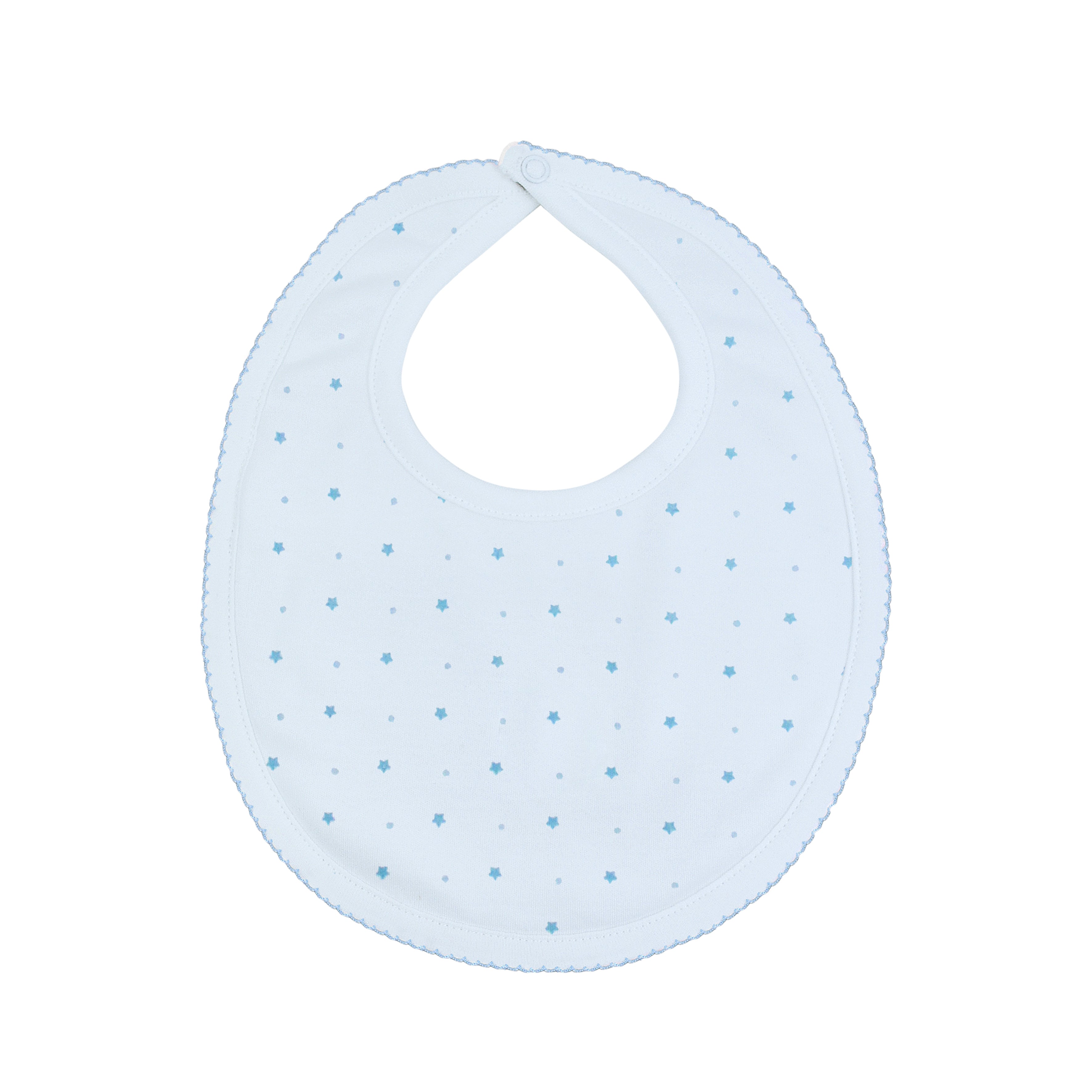 Charming baby boy bib printed with lovely dots on premium Peruvian Pima cotton — soft, breathable, and baby-friendly.