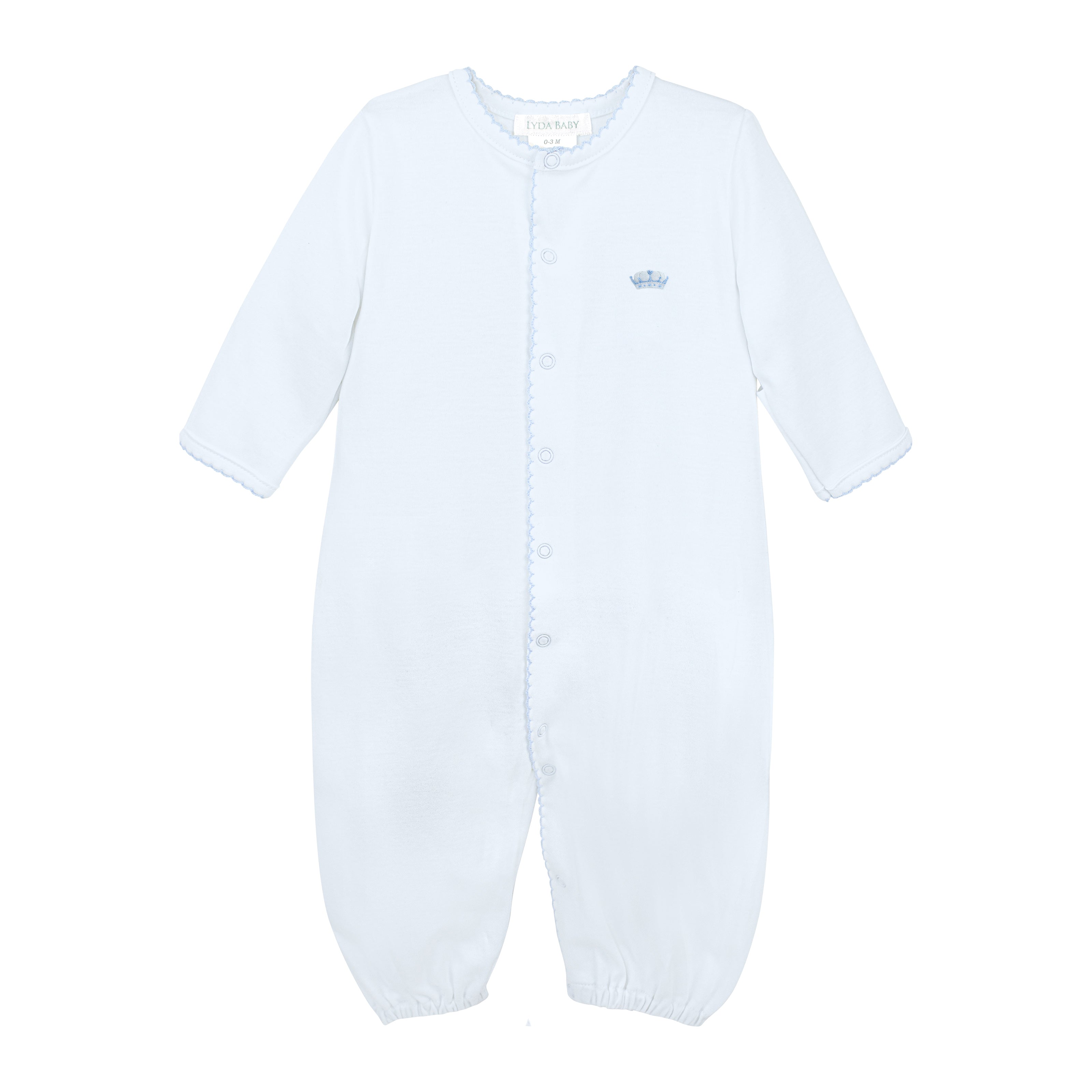Charming baby boy converter hand-embroidered with little prince design by skilled Peruvian artisans on soft, breathable Peruvian Pima cotton — gentle and comfy for baby skin.