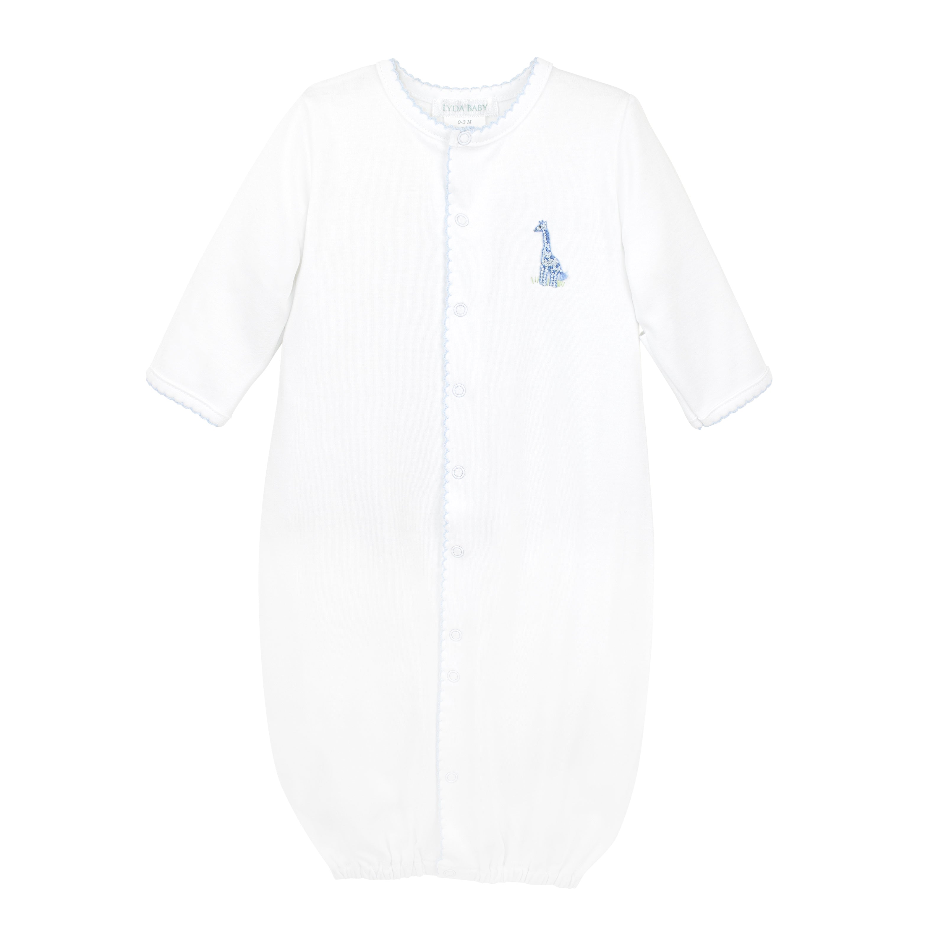 Cute baby boy converter hand-embroidered with safari animals by skilled Peruvian artisans on premium Peruvian Pima cotton — soft, breathable, and gentle for delicate skin.