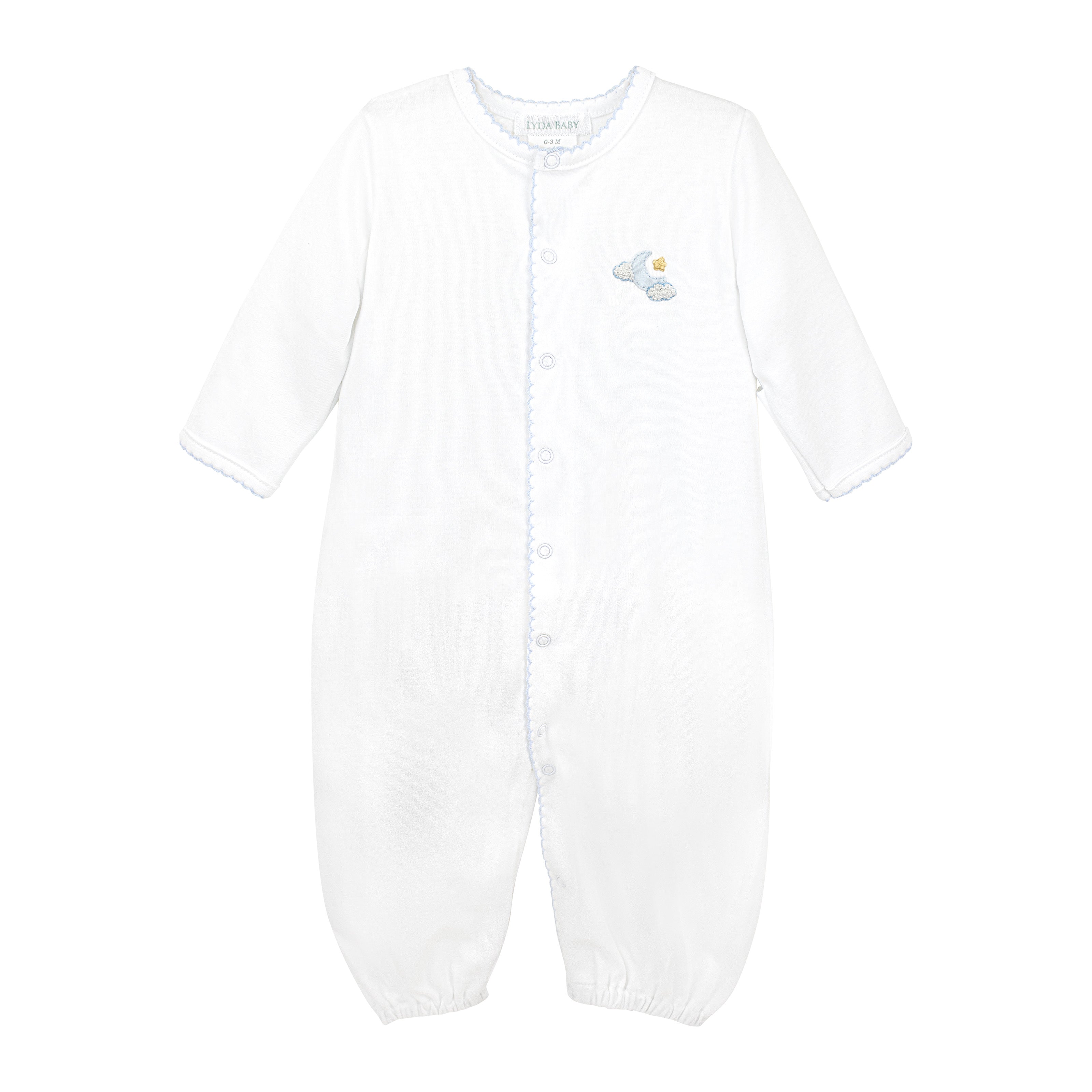 Sweet baby boy converter hand-embroidered with sweet dreams design by expert Peruvian artisans on soft, breathable Peruvian Pima cotton — comfy and skin-friendly.