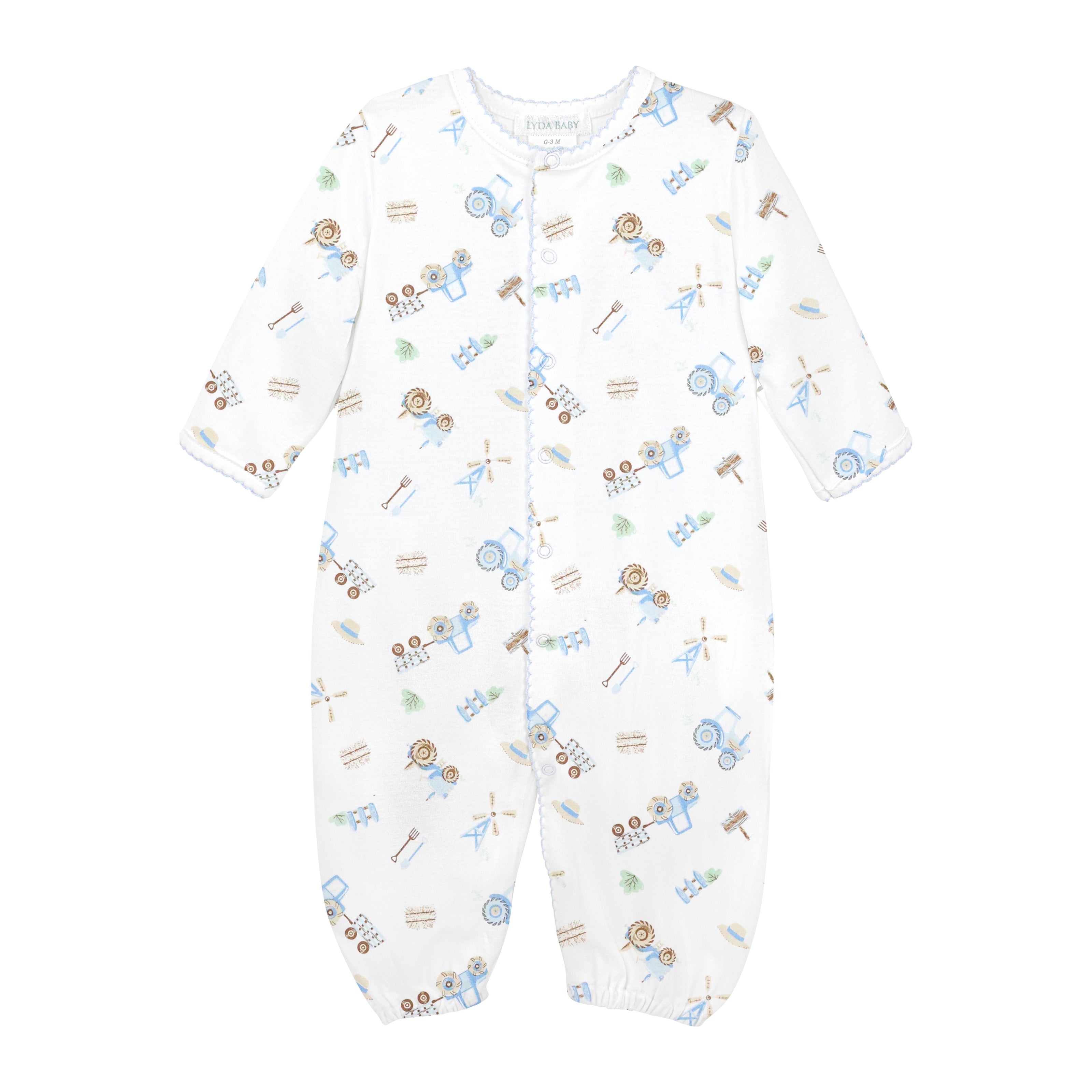 Cute baby boy converter with farm animal print on soft, breathable Peruvian Pima cotton — gentle and comfy for sensitive skin.