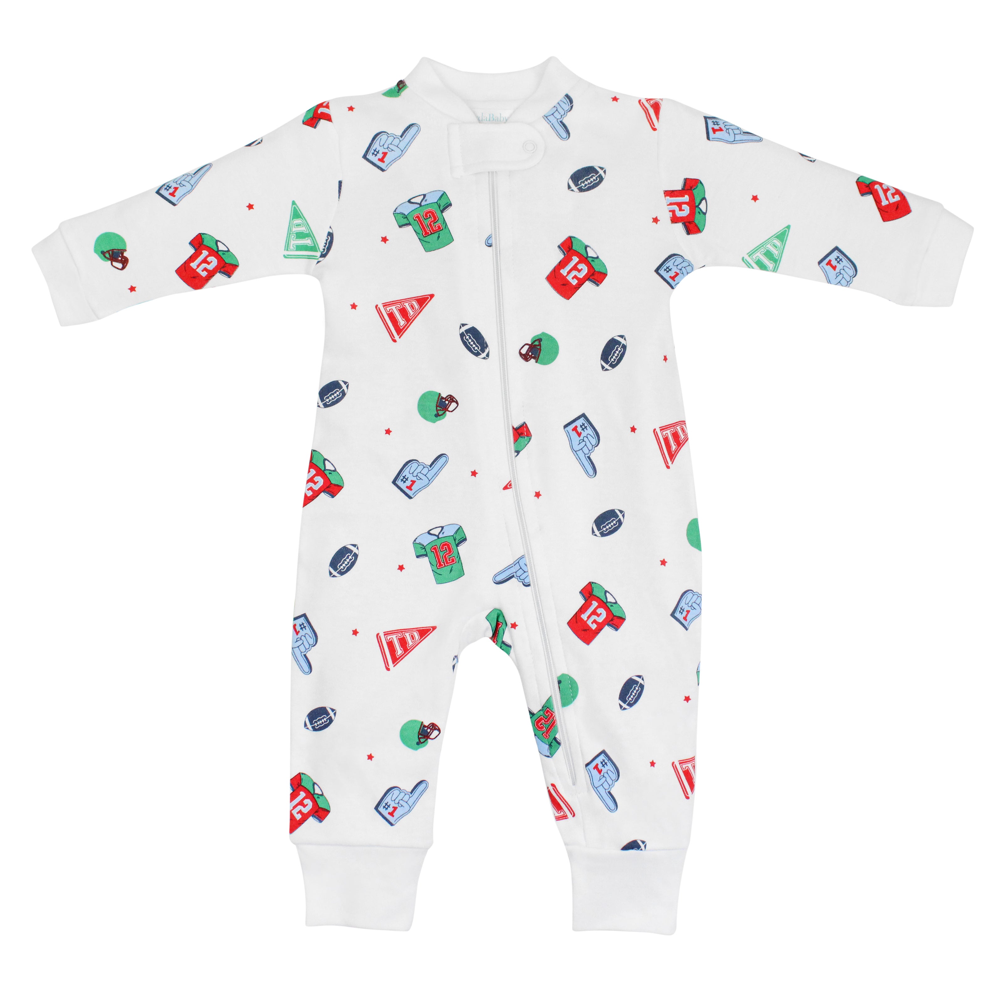 Sporty baby boy zipper featuring football day print on premium Peruvian Pima cotton — soft, breathable, and skin-friendly.