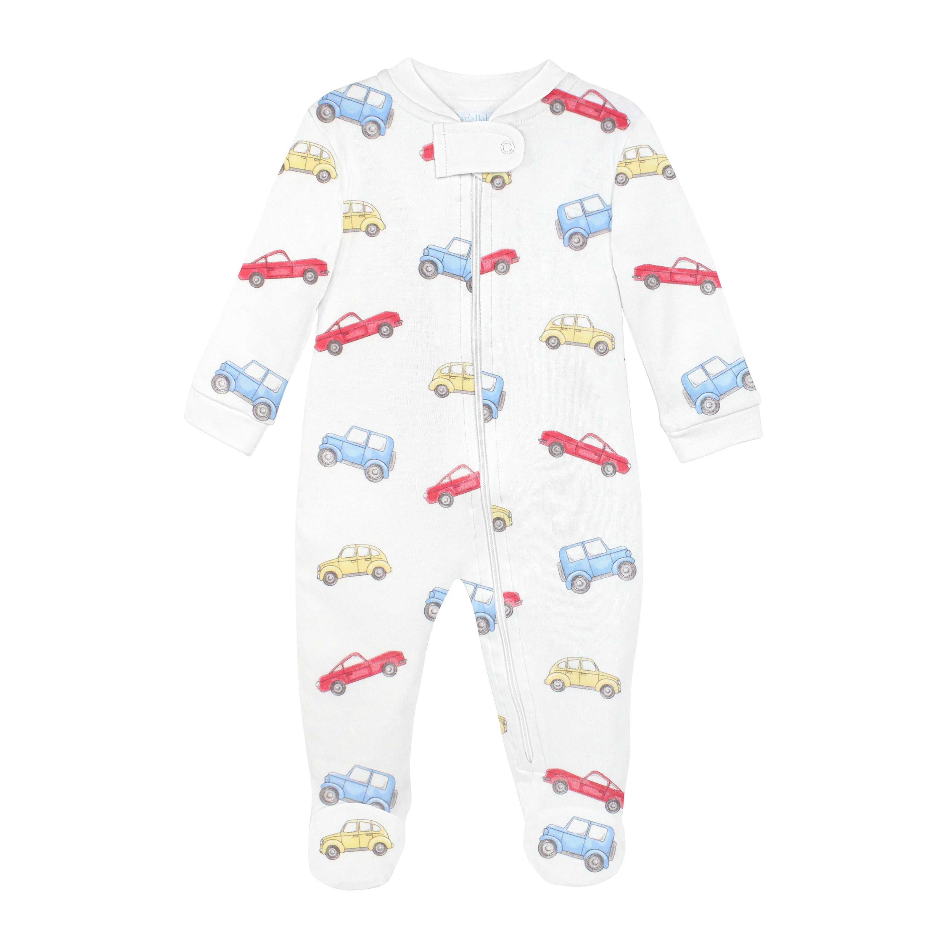 Stylish baby boy zipper featuring watercolor cars print on premium Peruvian Pima cotton — soft, breathable, and skin-friendly.