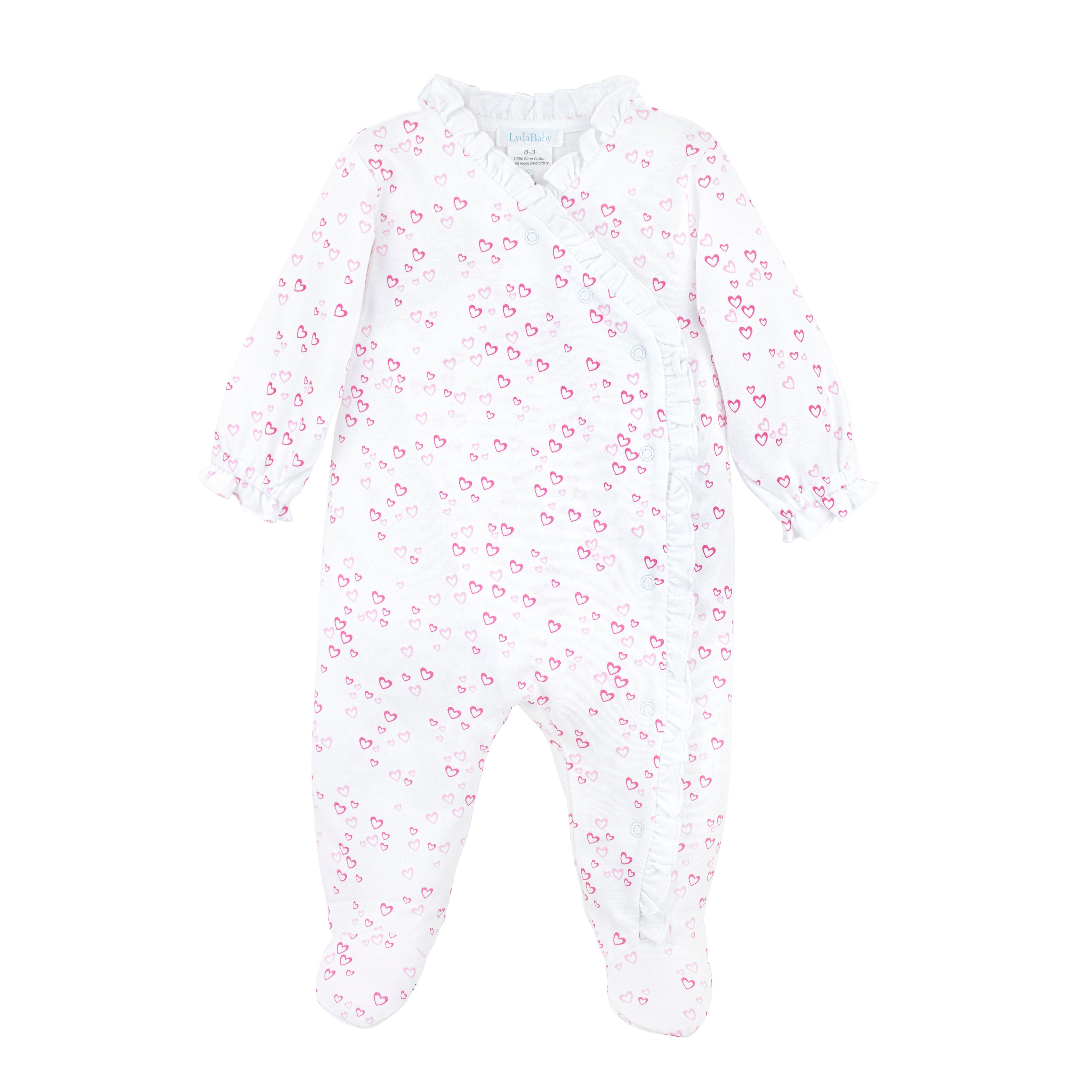 Charming baby girl footie printed with the “Little Love” design on soft Peruvian Pima cotton — luxuriously gentle and cozy for delicate skin.