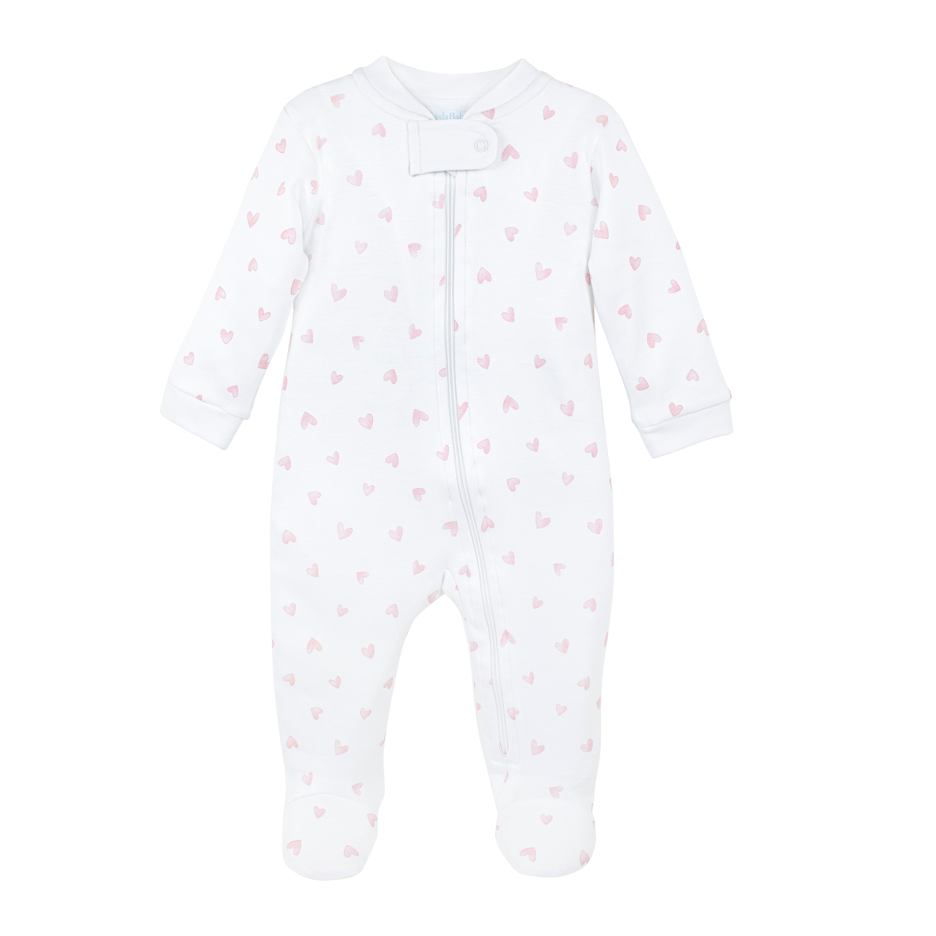 Cheerful baby girl zipper printed with festive hearts on premium Peruvian Pima cotton — soft, breathable, and skin-friendly.