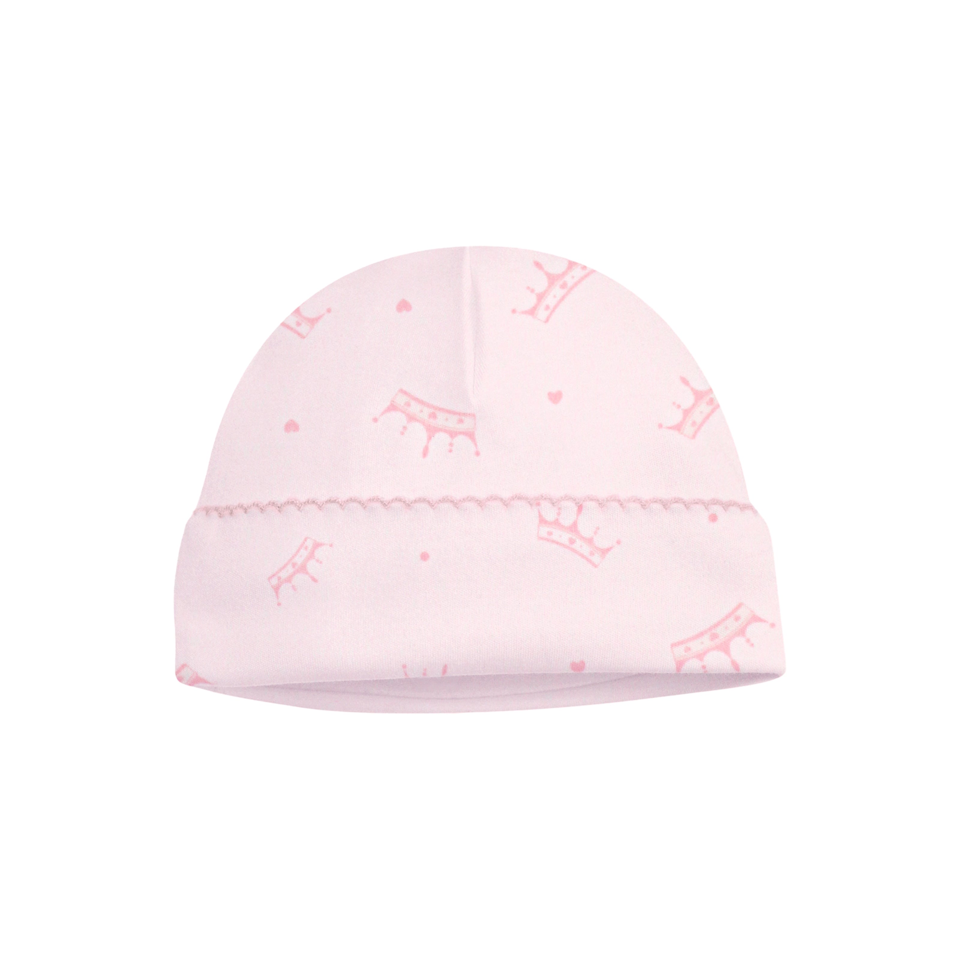 Adorable baby girl hat with little princess theme on soft Peruvian Pima cotton — breathable and gentle for sensitive skin.
