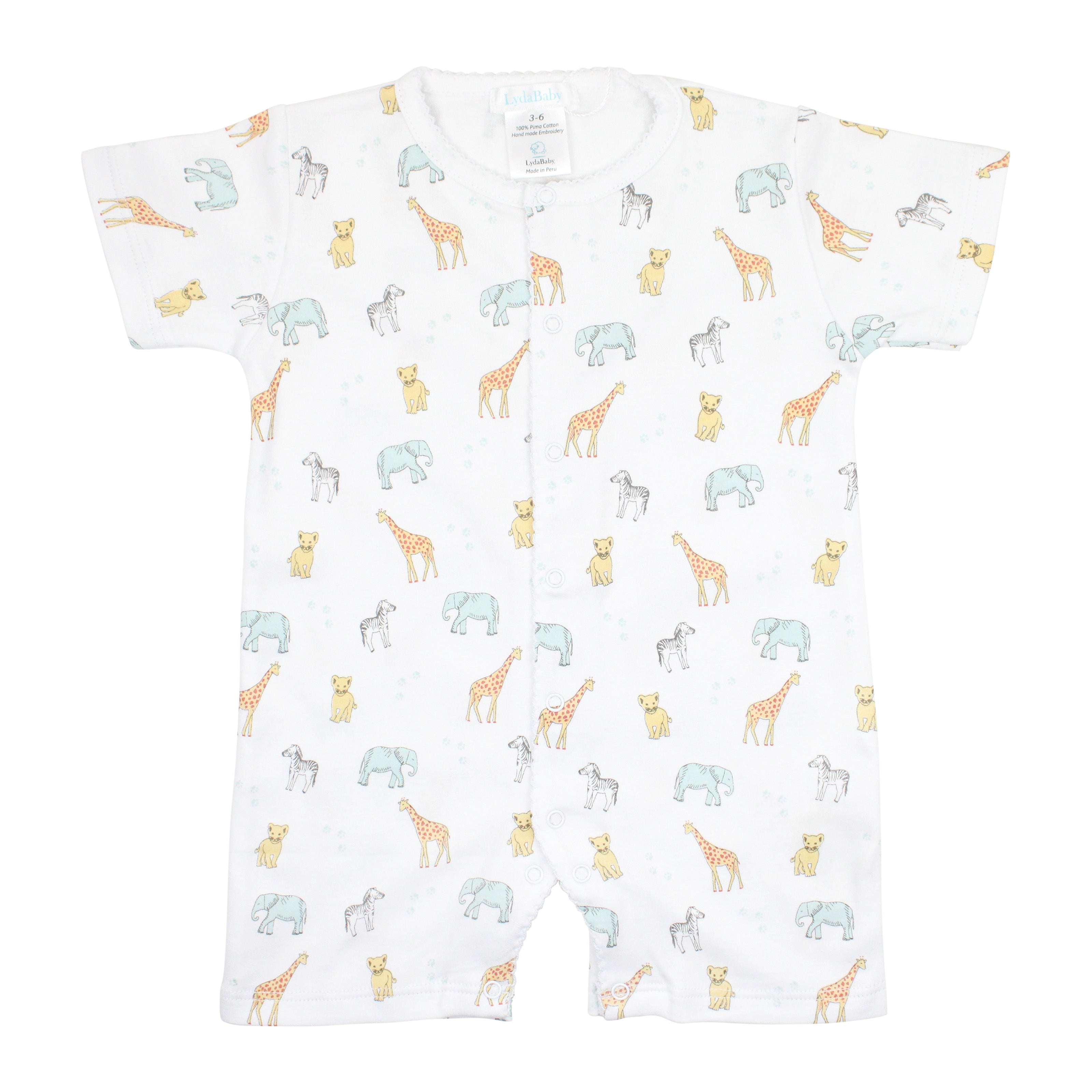 Unisex romper with safari animals printed, made from Peruvian Pima cotton.