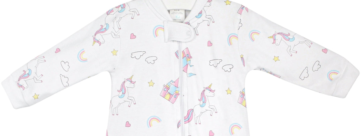 Unicorns and Rainbows Zipper Footie | Baby Girl