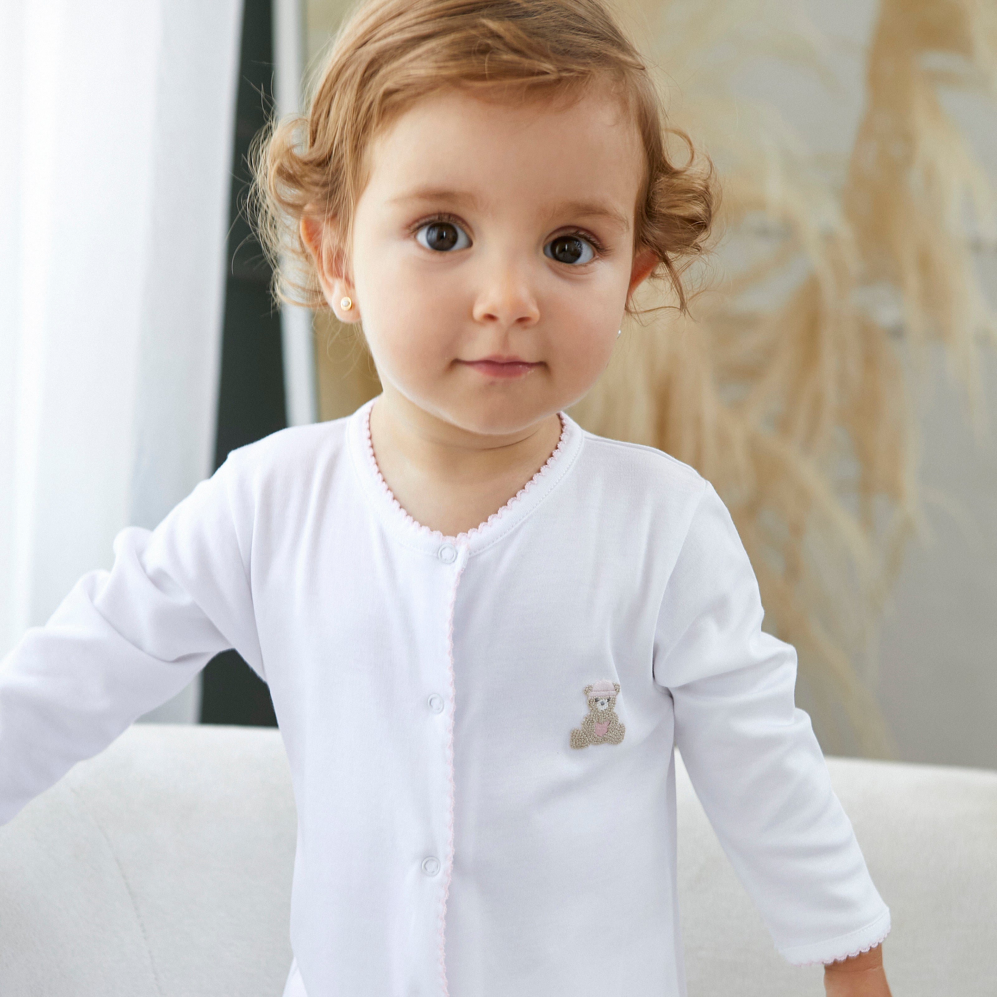 Love Teddy Embroidery Footie | Baby Girl