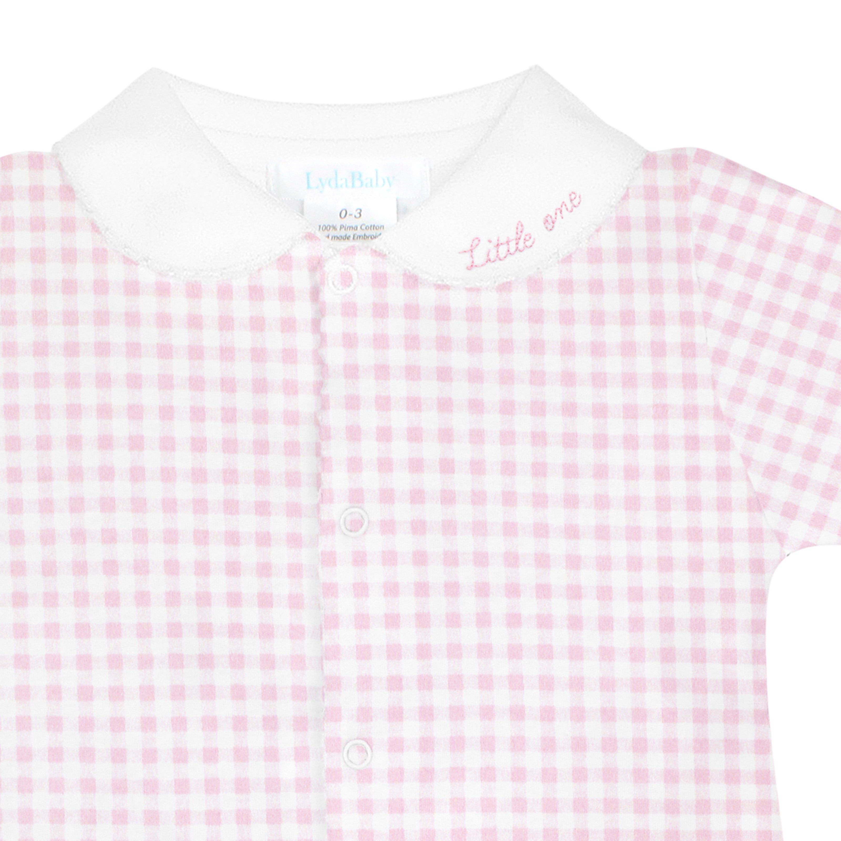 Pink Gingham Embroidery and Printed Footie | Baby Girl