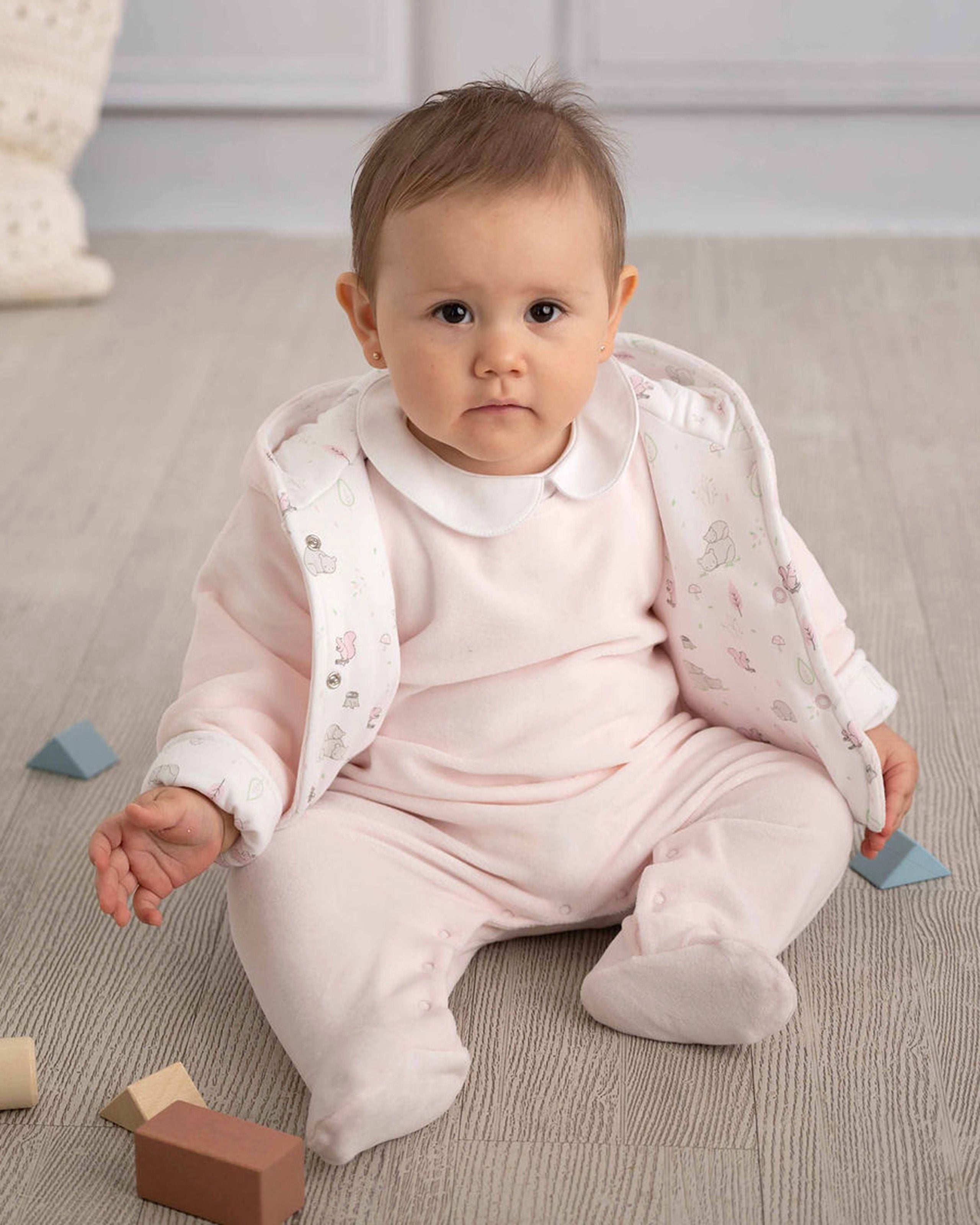 Velour Forest Animals Printed Jacket | Baby Girl