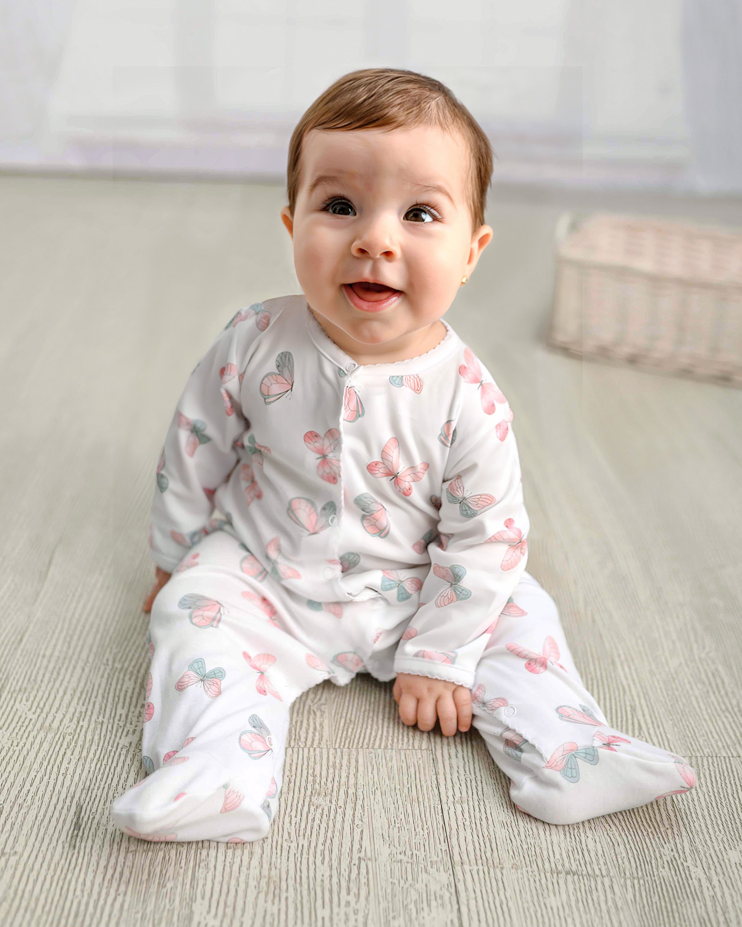Watercolor Butterflies Printed Footie | Baby Girl