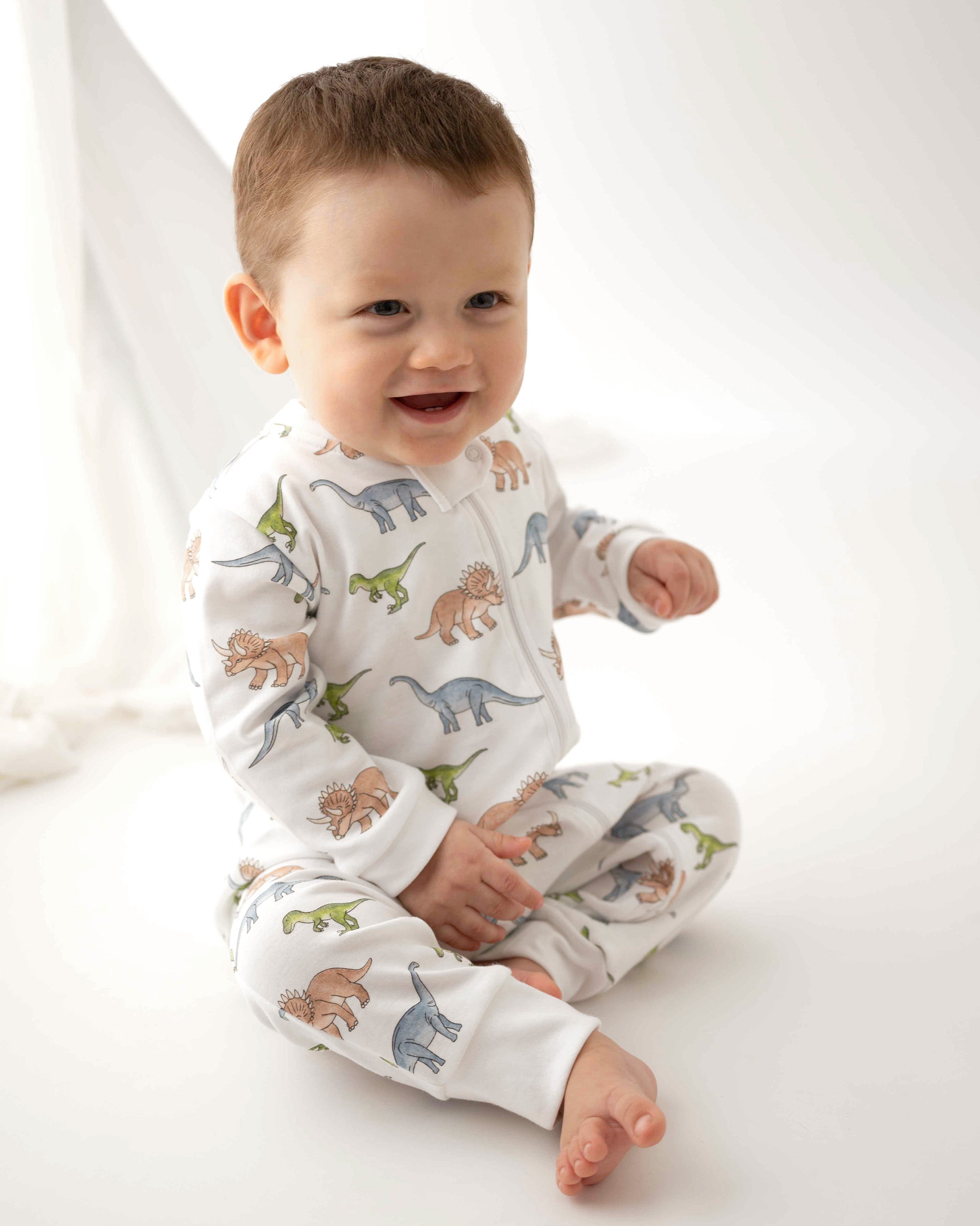 Big Dinos Printed Zipper Footie | Baby Boy