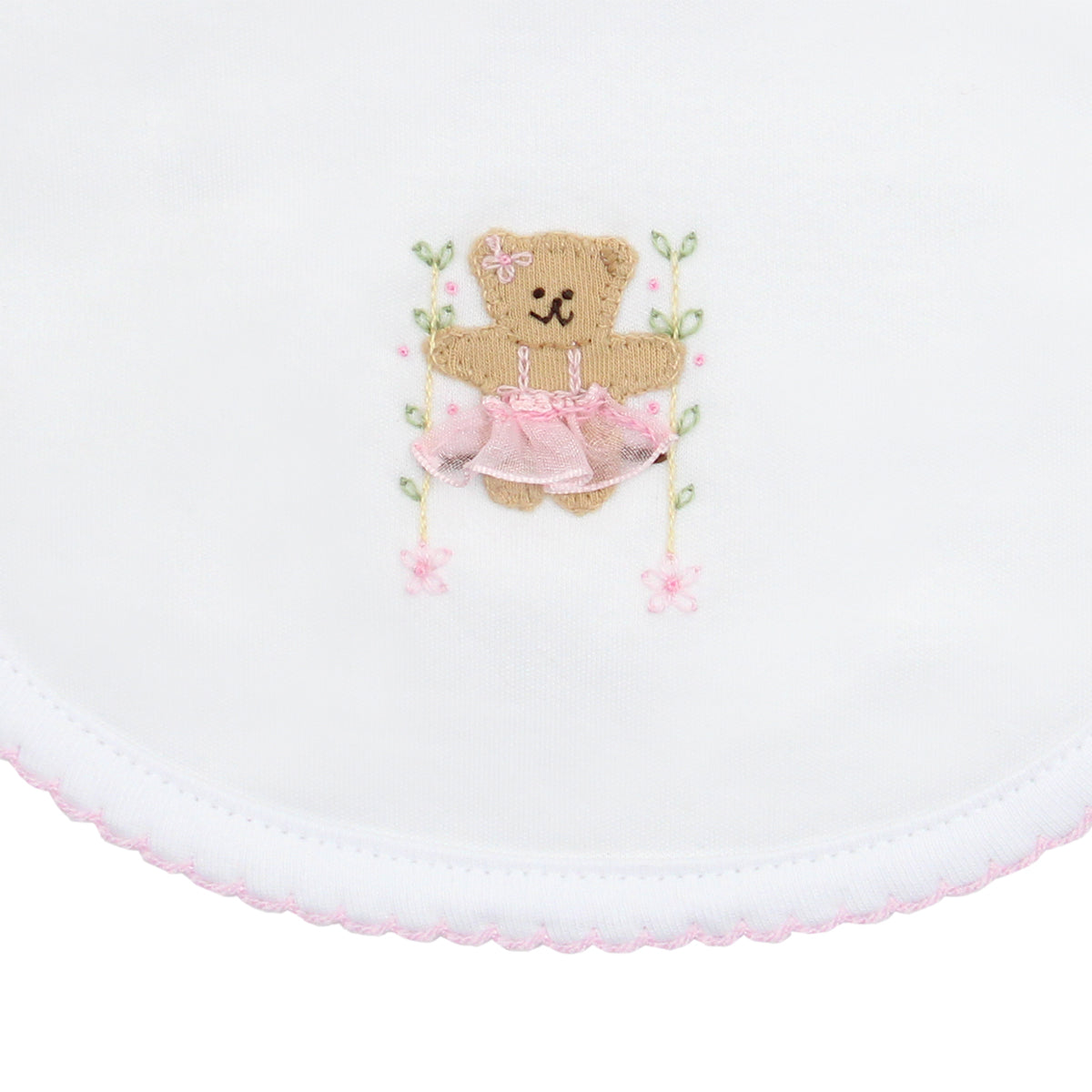 Bear Swing Embroidery Bib | Baby Girl